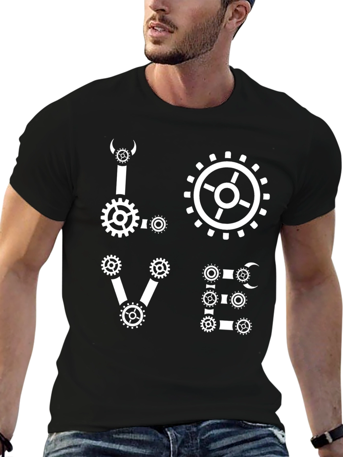 Black Steampunk Love Gear Graphic T-Shirt view 6