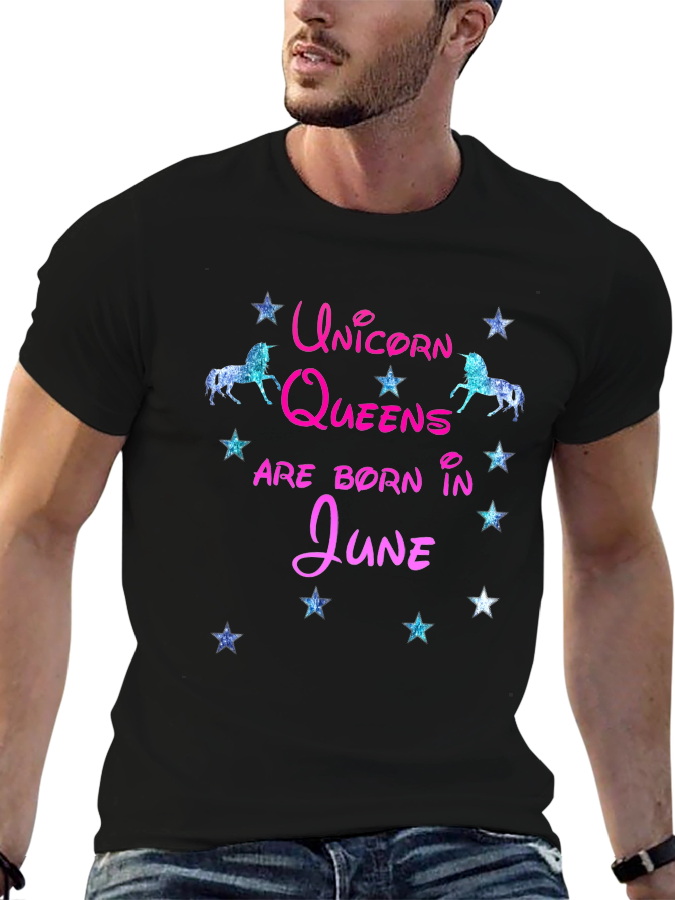Black Unicorn Queens Born in June T-Shirt view 6