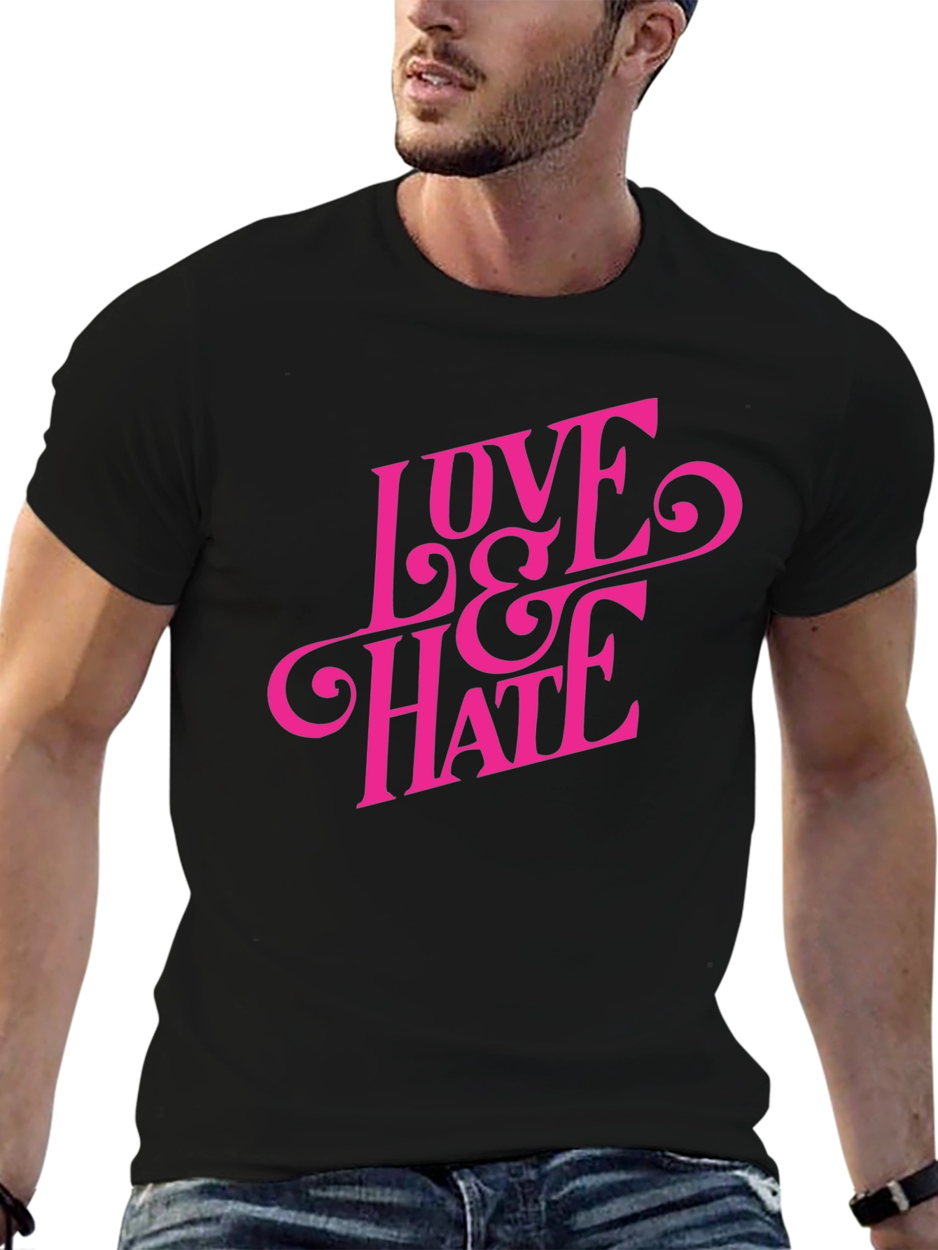 Black Love & Hate Graphic Tee - Bold Statement T-Shirt view 6