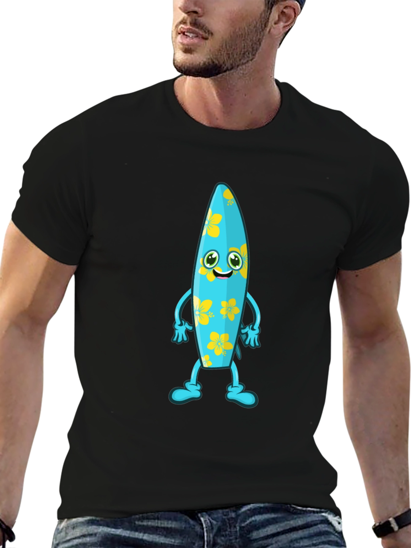 Black Fun Surfboard Character Graphic Tee view 6