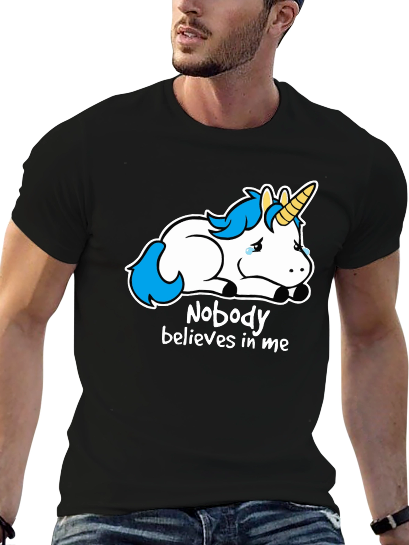 Black Sad Unicorn Graphic Tee - Nobody Believes view 6