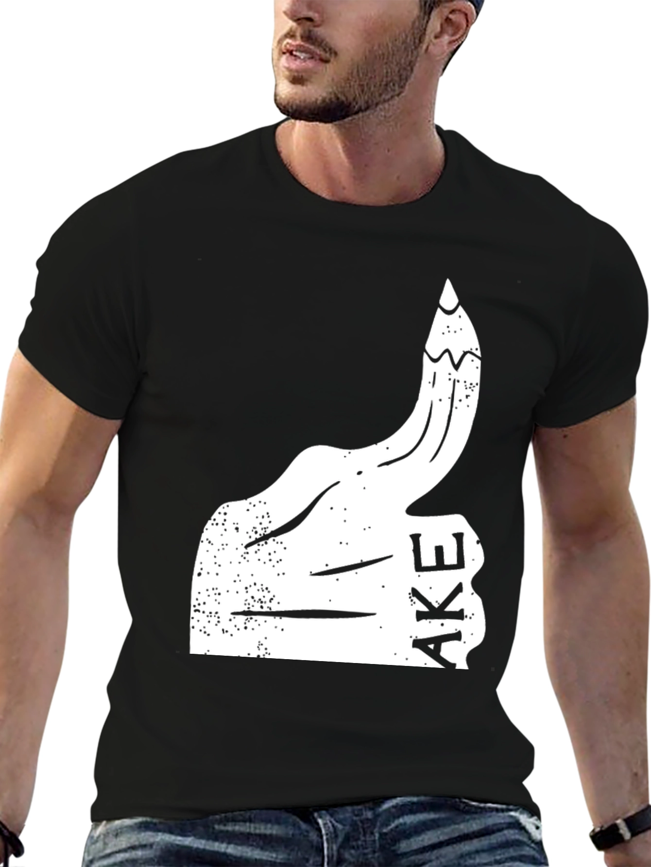 Black Funny Graphic Tee - Thumbs Up Fake view 6