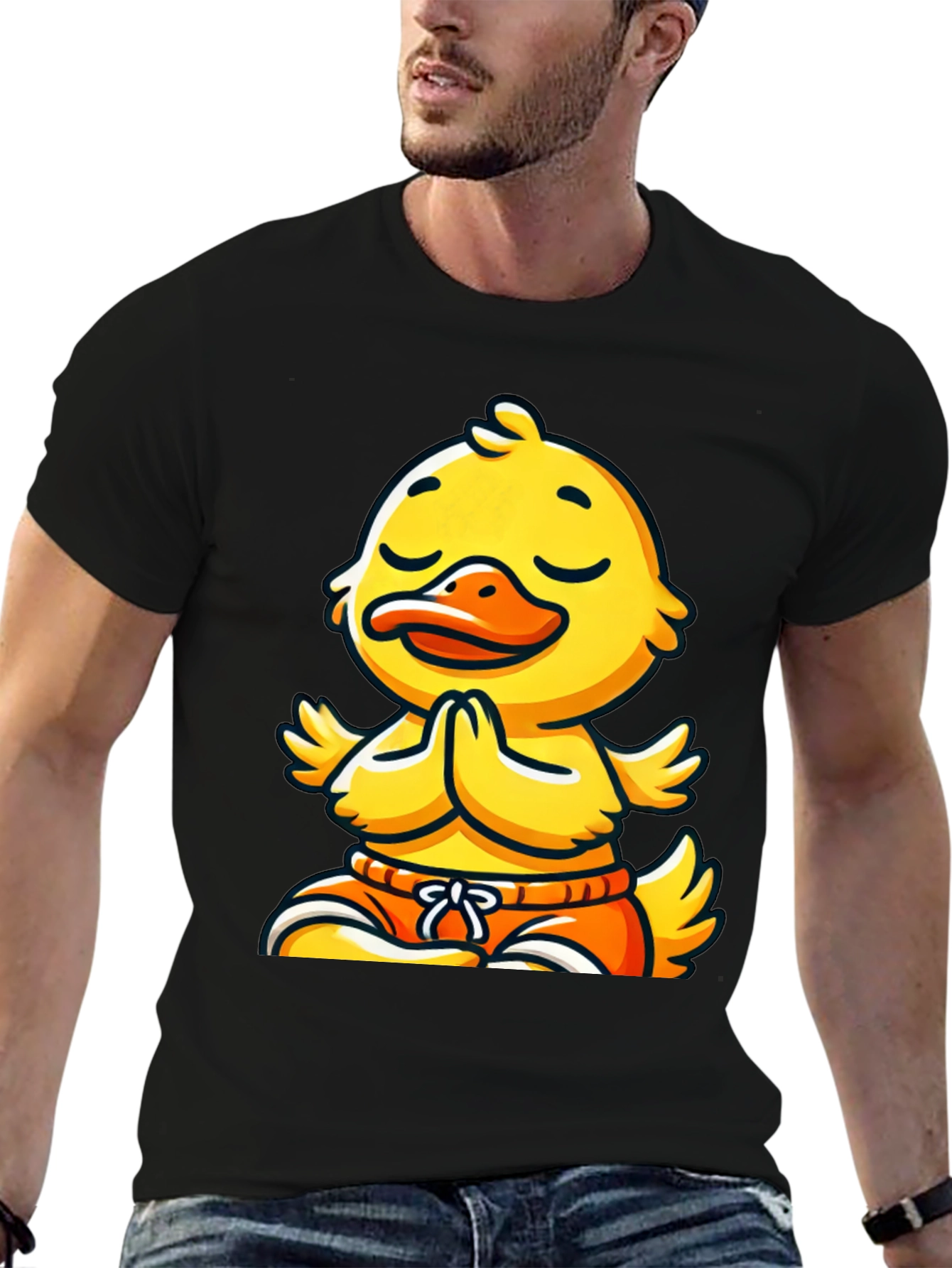 Black Meditating Duck T-Shirt: Funny Yoga Animal Tee view 6