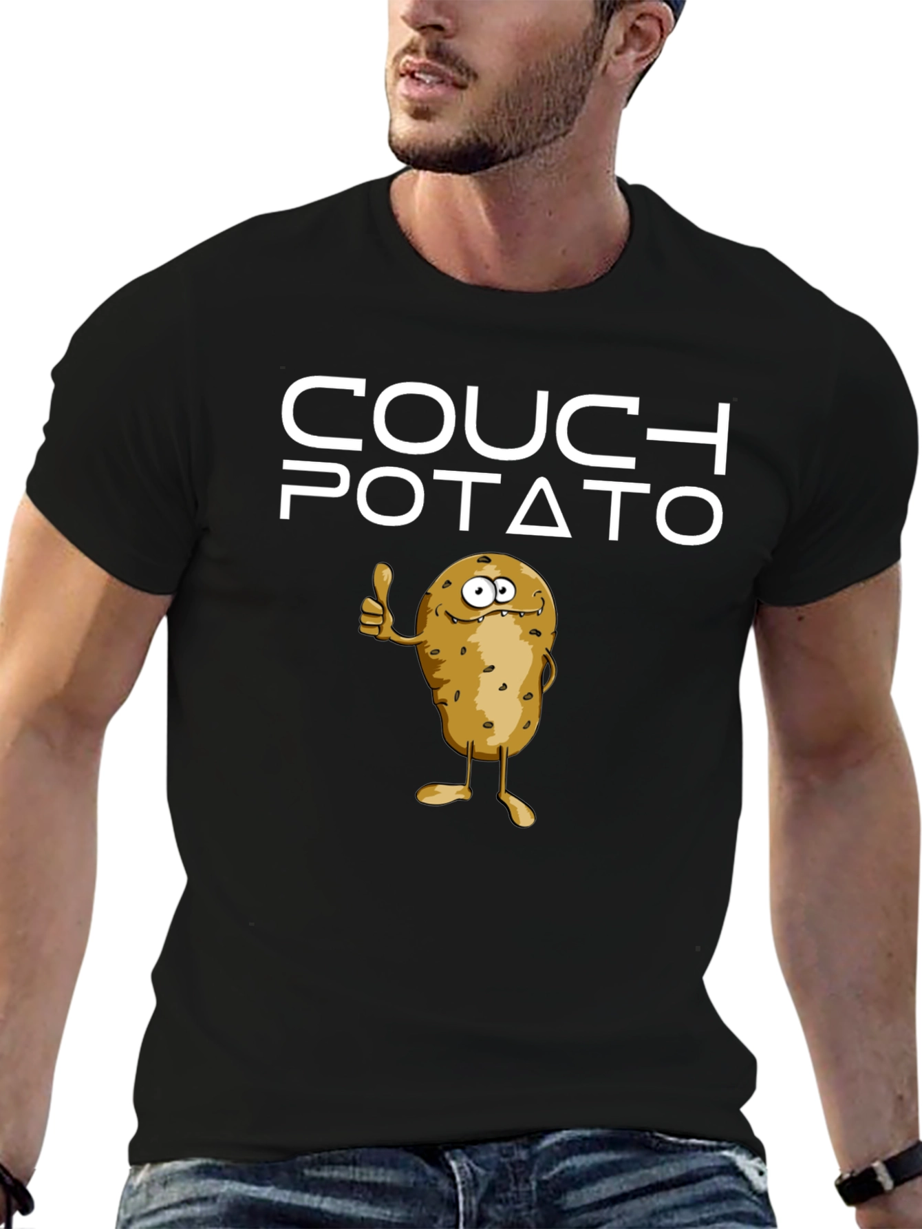 Black Couch Potato T-Shirt - Funny Cartoon Graphic Tee view 6