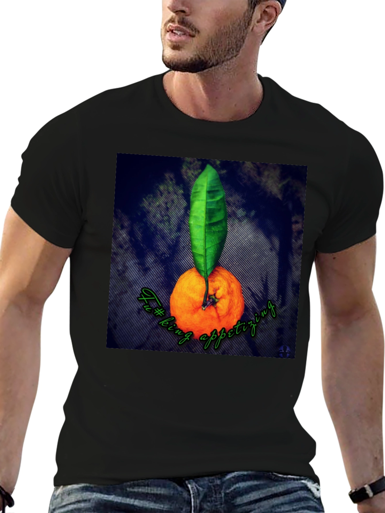 Black Orange & Leaf Graphic Tee - Fun Foodie Shirt view 6