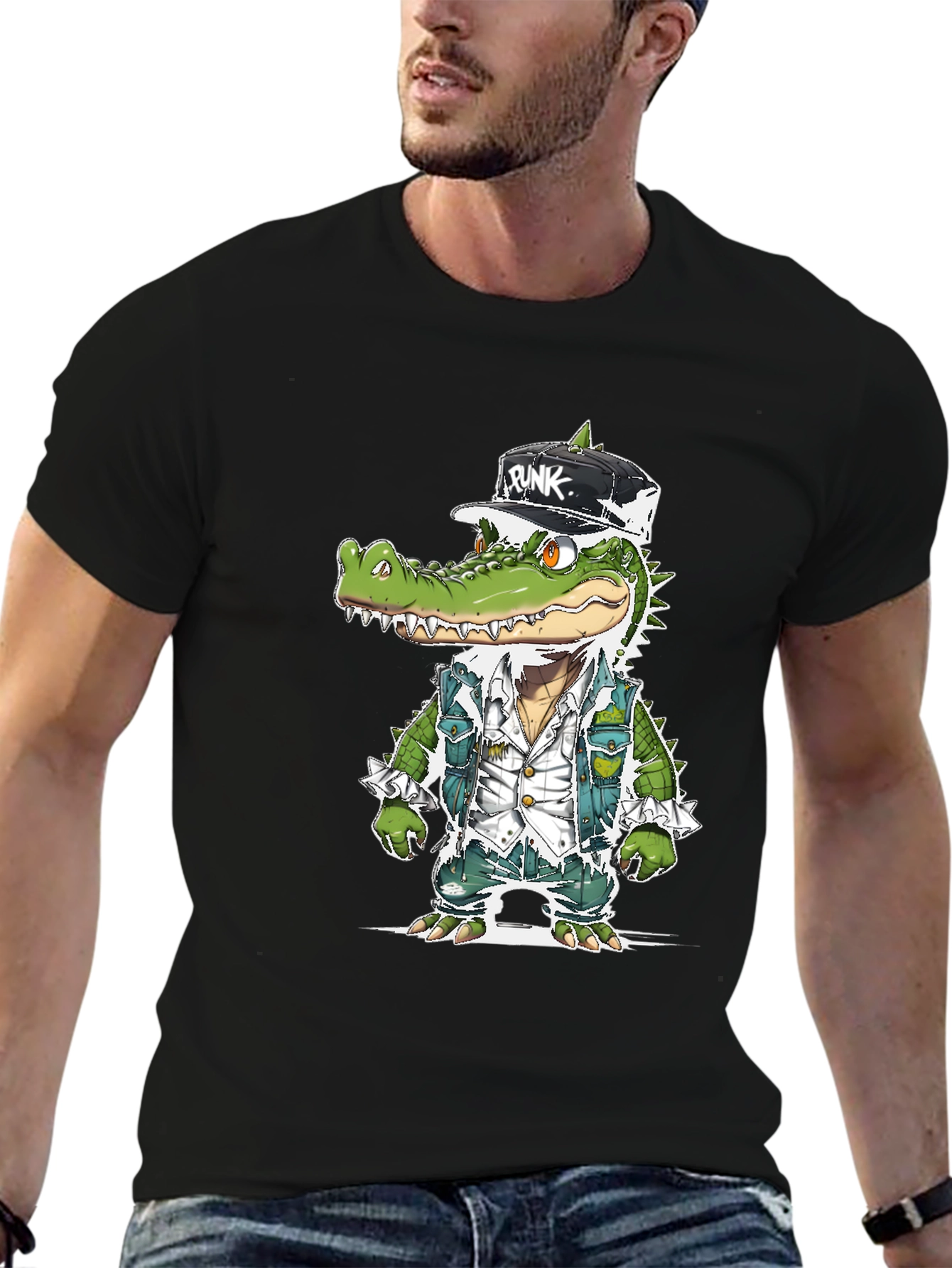 Black Punk Gator T-Shirt - Cool Reptile Streetwear view 6