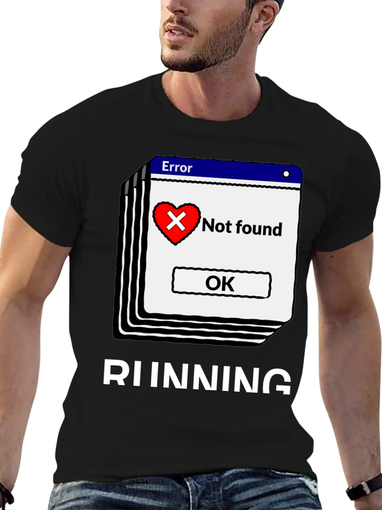 Black Error Heart Not Found Running T-Shirt view 6