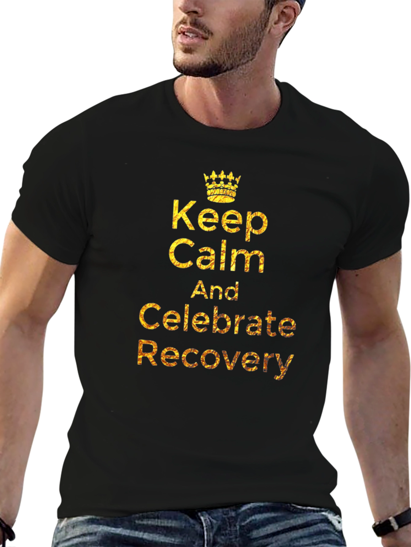 Black Keep Calm & Celebrate Recovery T-Shirt view 6