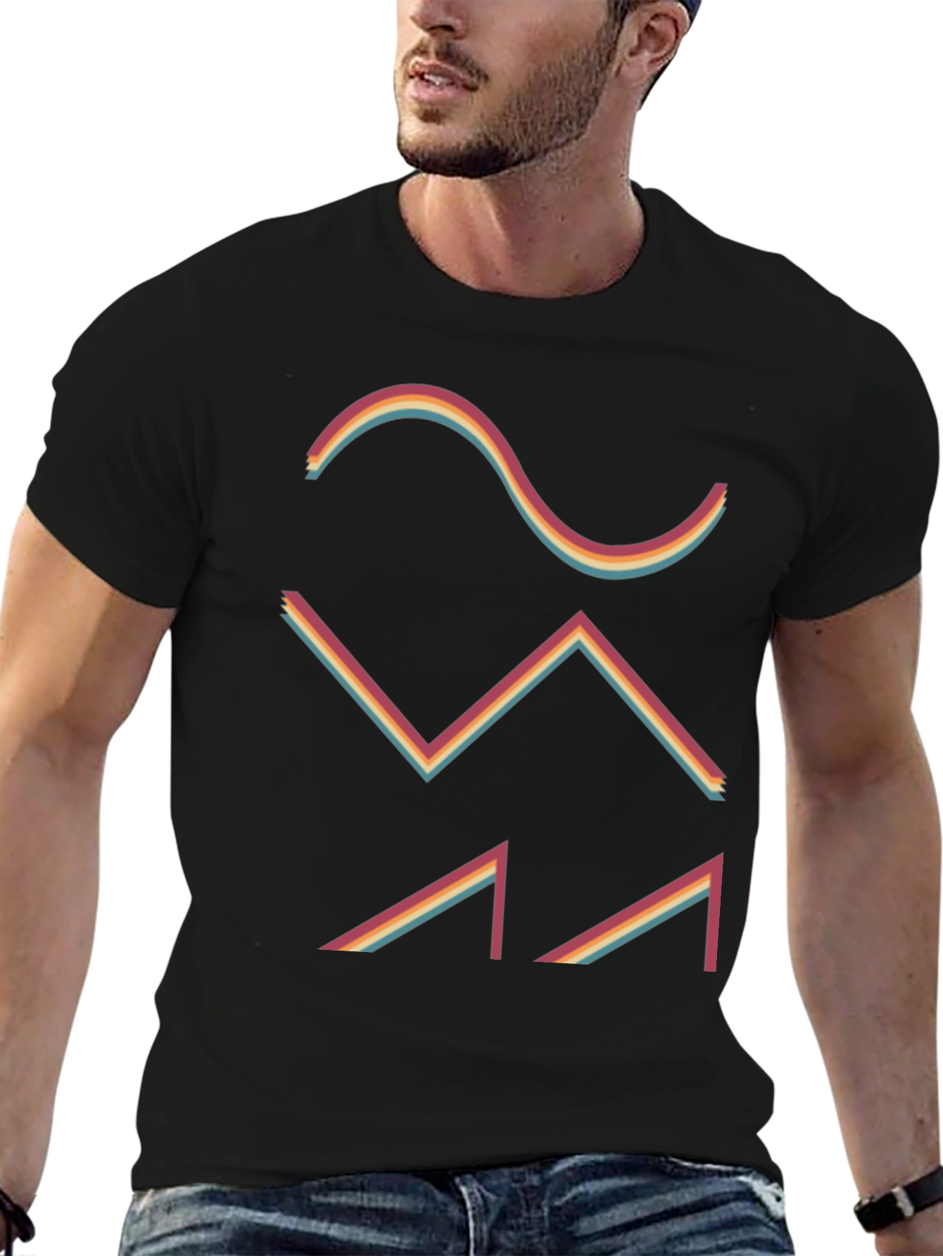 Black Retro Waveform Graphic Tee - Black view 6