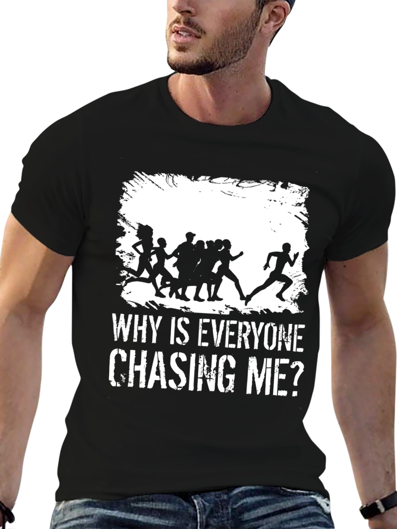 Black Why Is Everyone Chasing Me? Graphic T-Shirt view 6