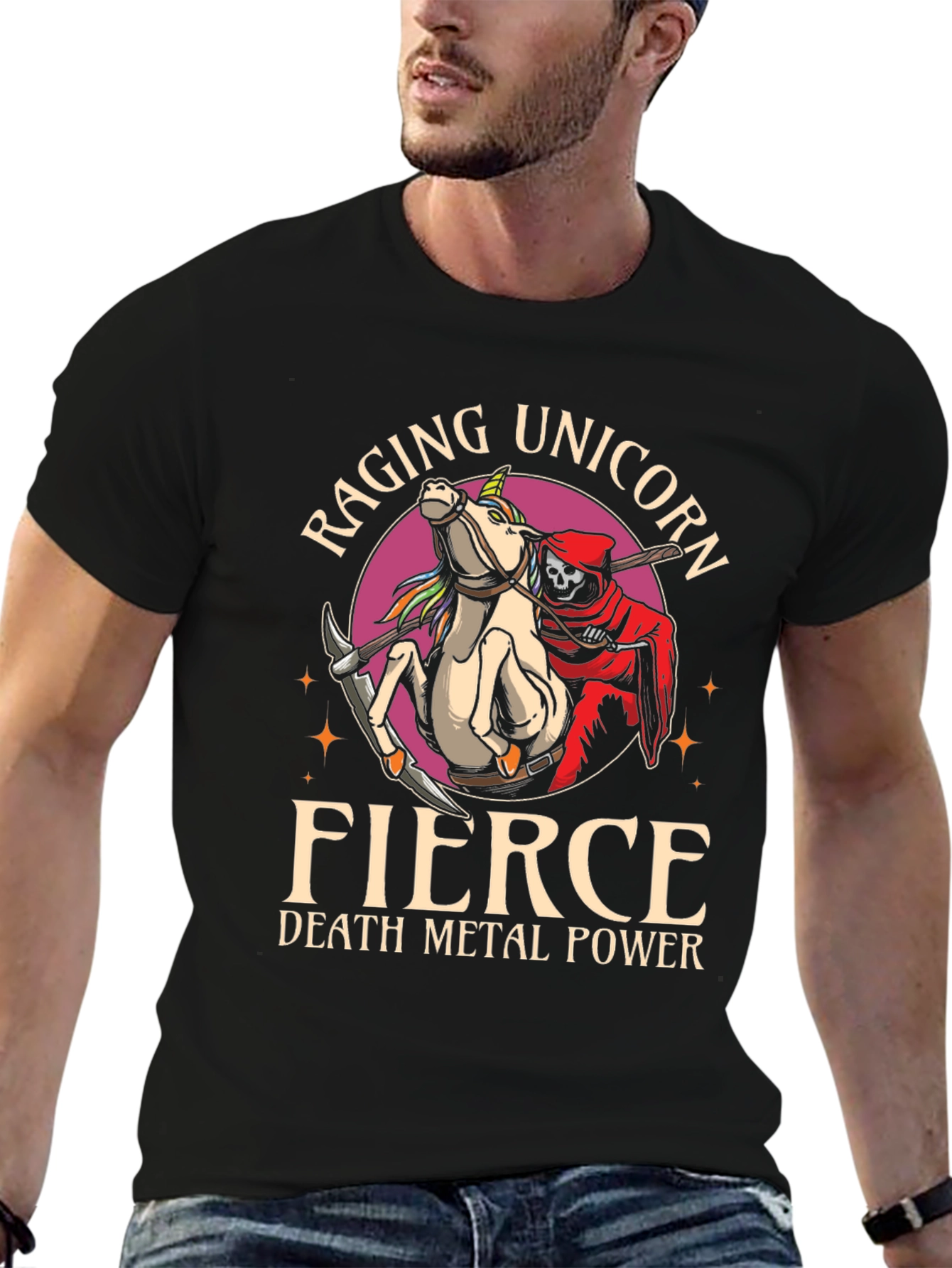 Black Raging Unicorn Death Metal T-Shirt view 6