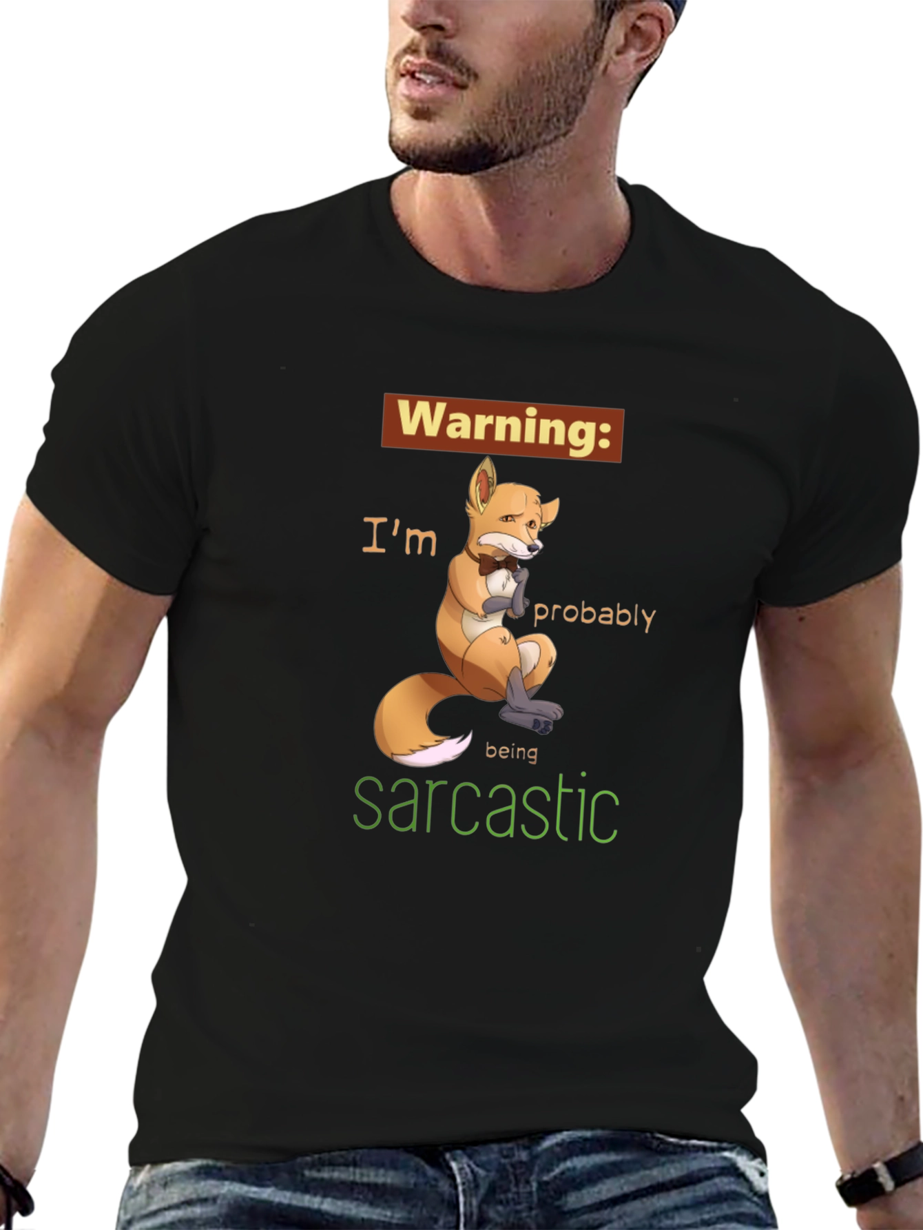 Black Sarcastic Fox Graphic Tee - Unisex Humor T-Shirt view 6