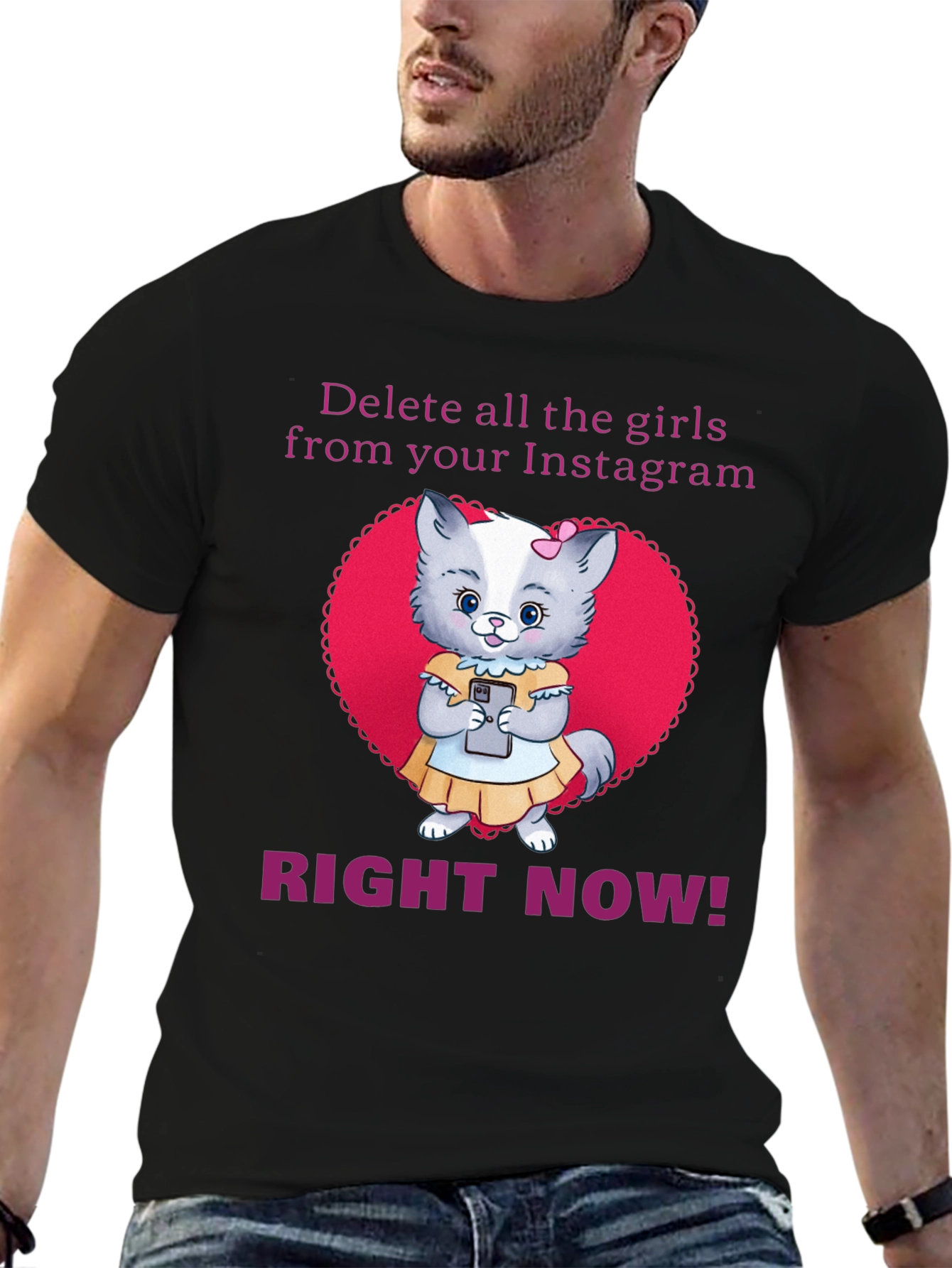 Black Funny Delete Girls Instagram T-Shirt view 6