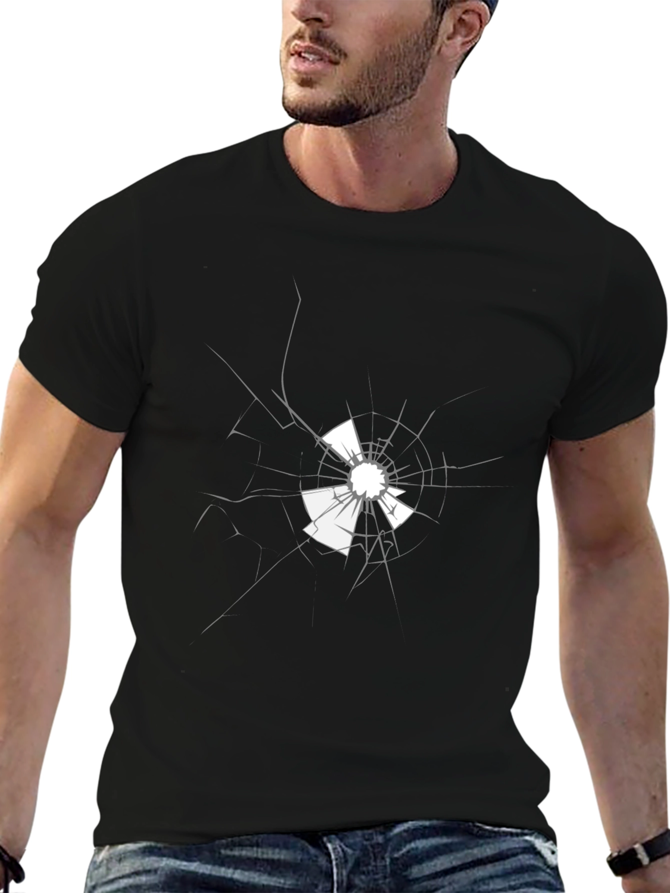 Black Shattered Glass Graphic Tee - Stylish Black Cotton T-Shirt view 6