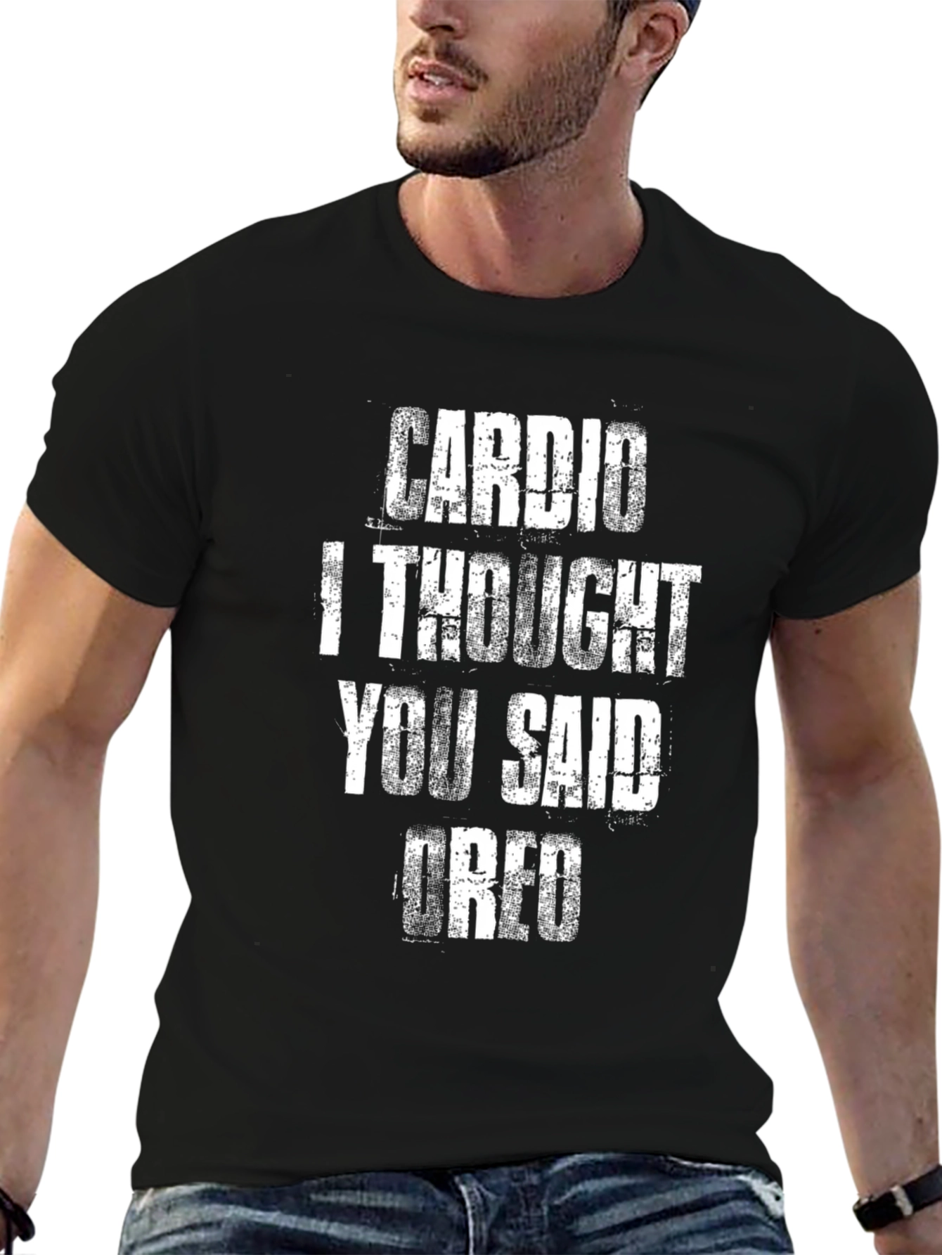 Black Cardio I Thought You Said Oreo Funny Workout T-Shirt view 6