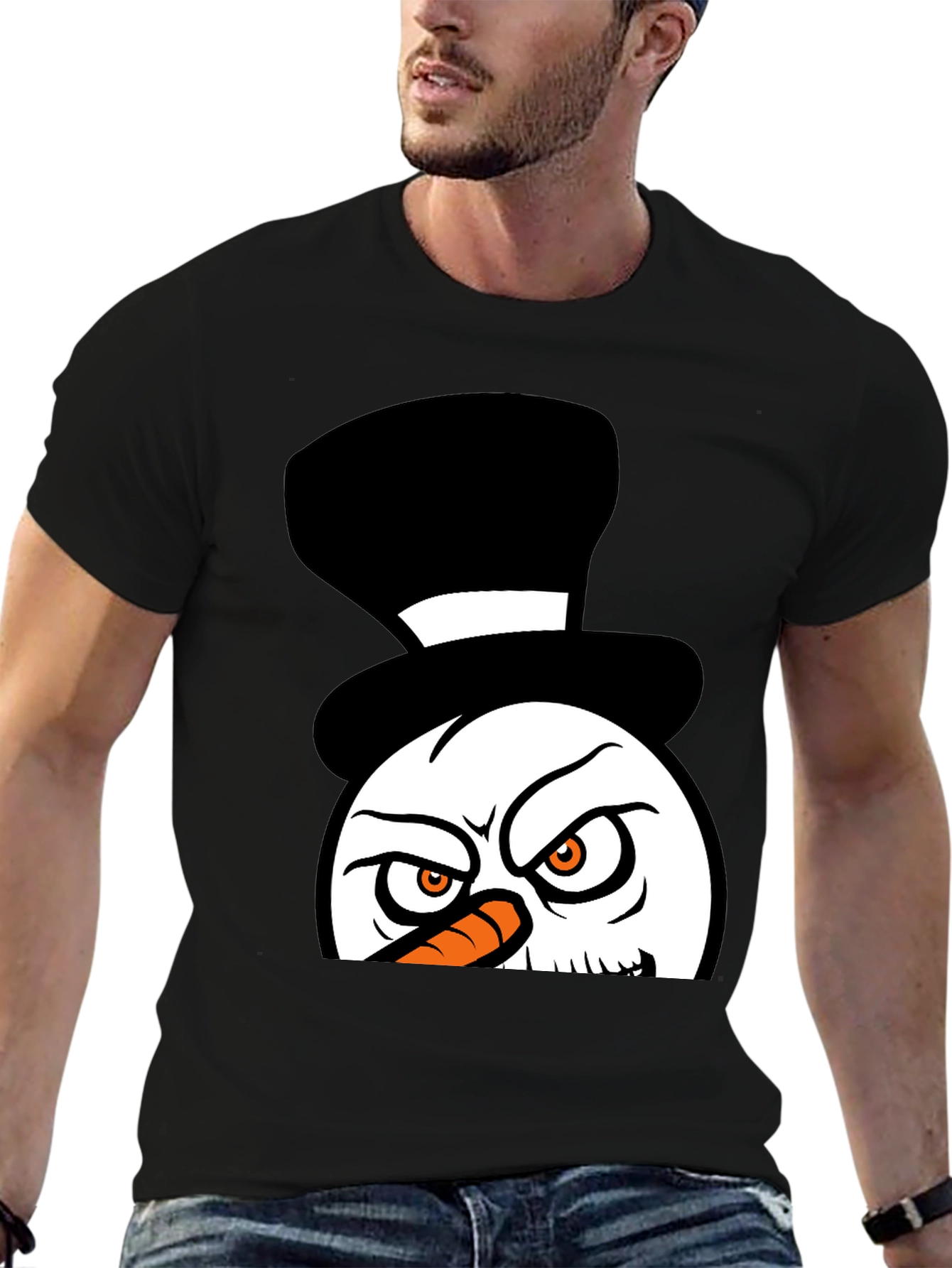 Black Grumpy Snowman Graphic Tee - Black Cotton Blend view 6