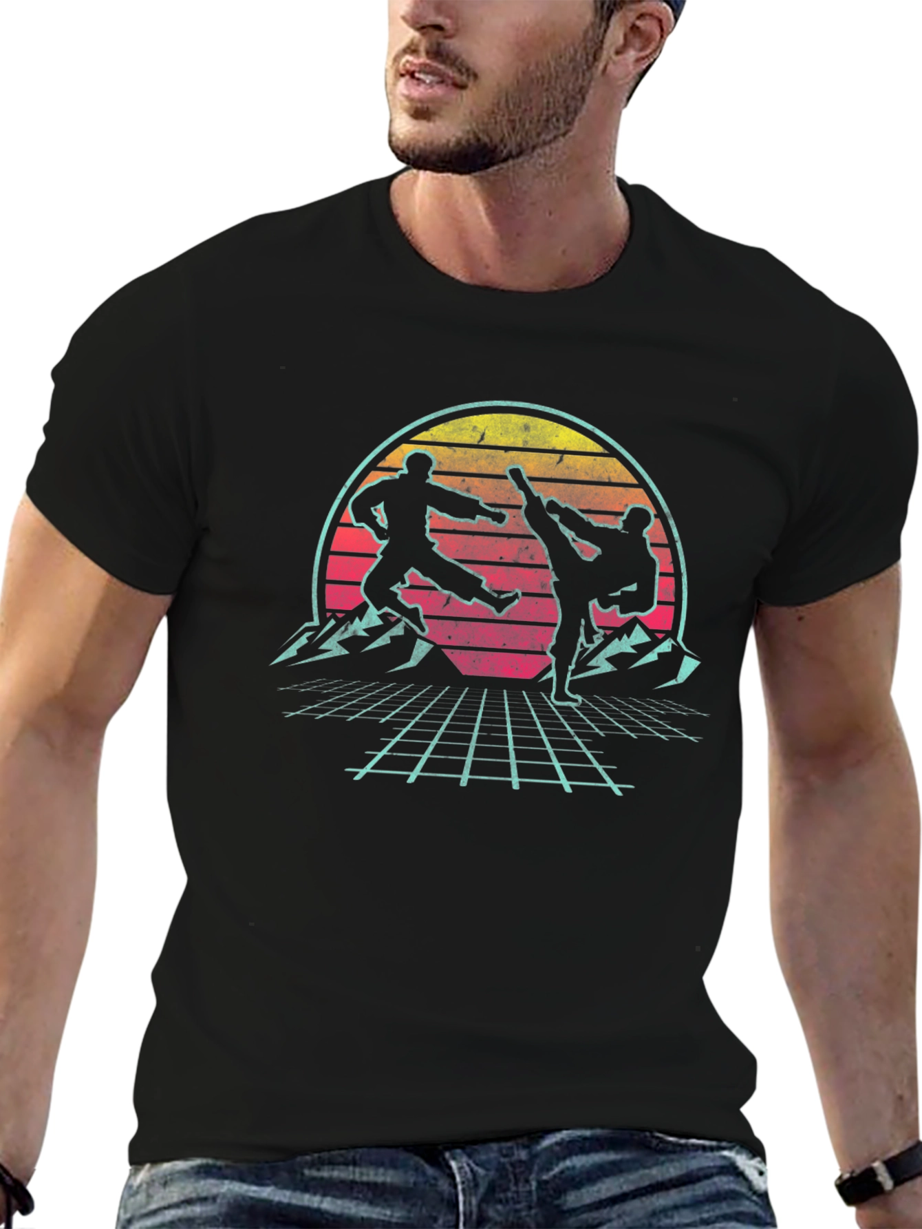 Black Retro Karate T-Shirt, 80s Style Martial Arts Tee view 6