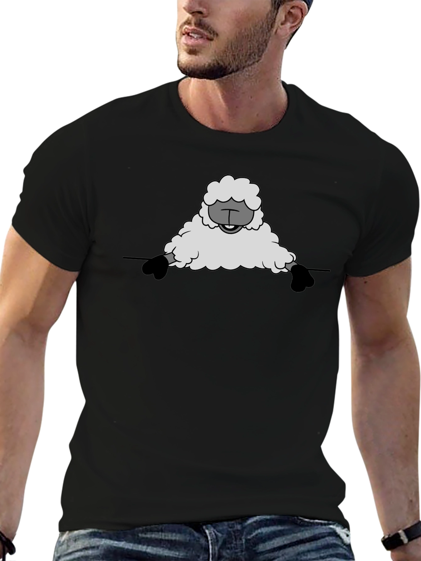 Black Funny Sheep Graphic Tee - Black Cotton T-Shirt view 6