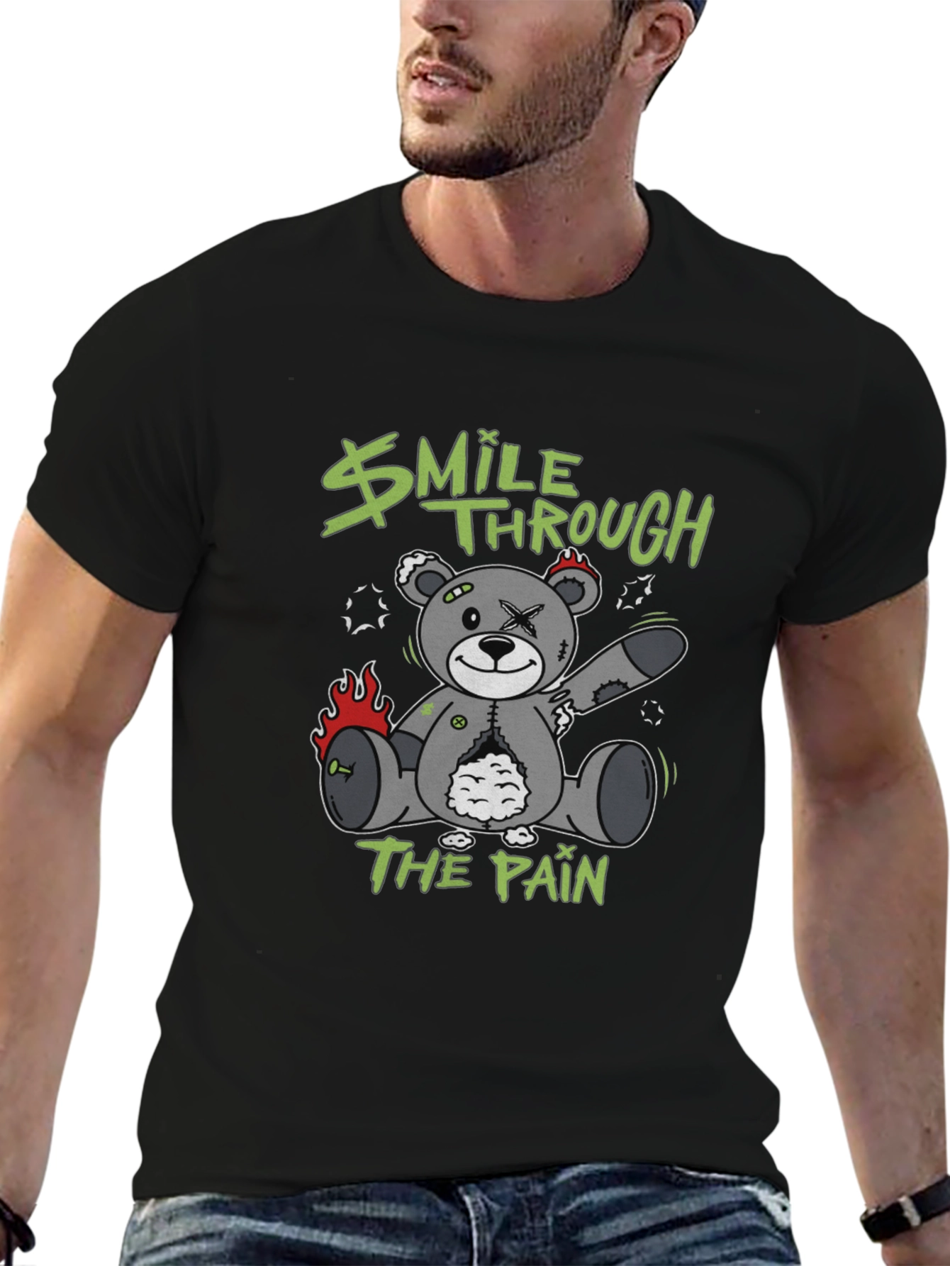 Black Smile Through The Pain Graphic T-Shirt view 6