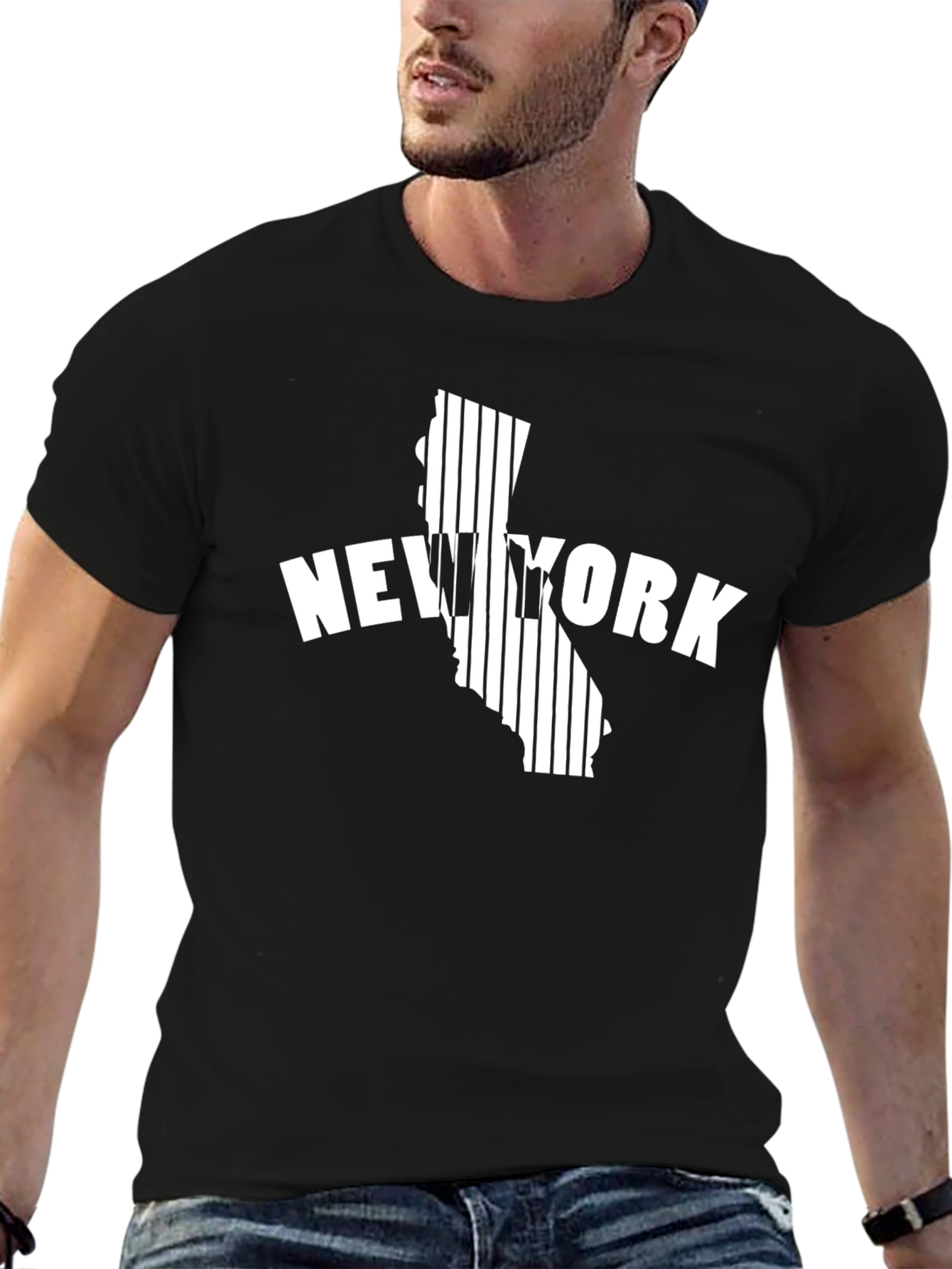 Black New York California Graphic Tee - Black Cotton T-Shirt view 6
