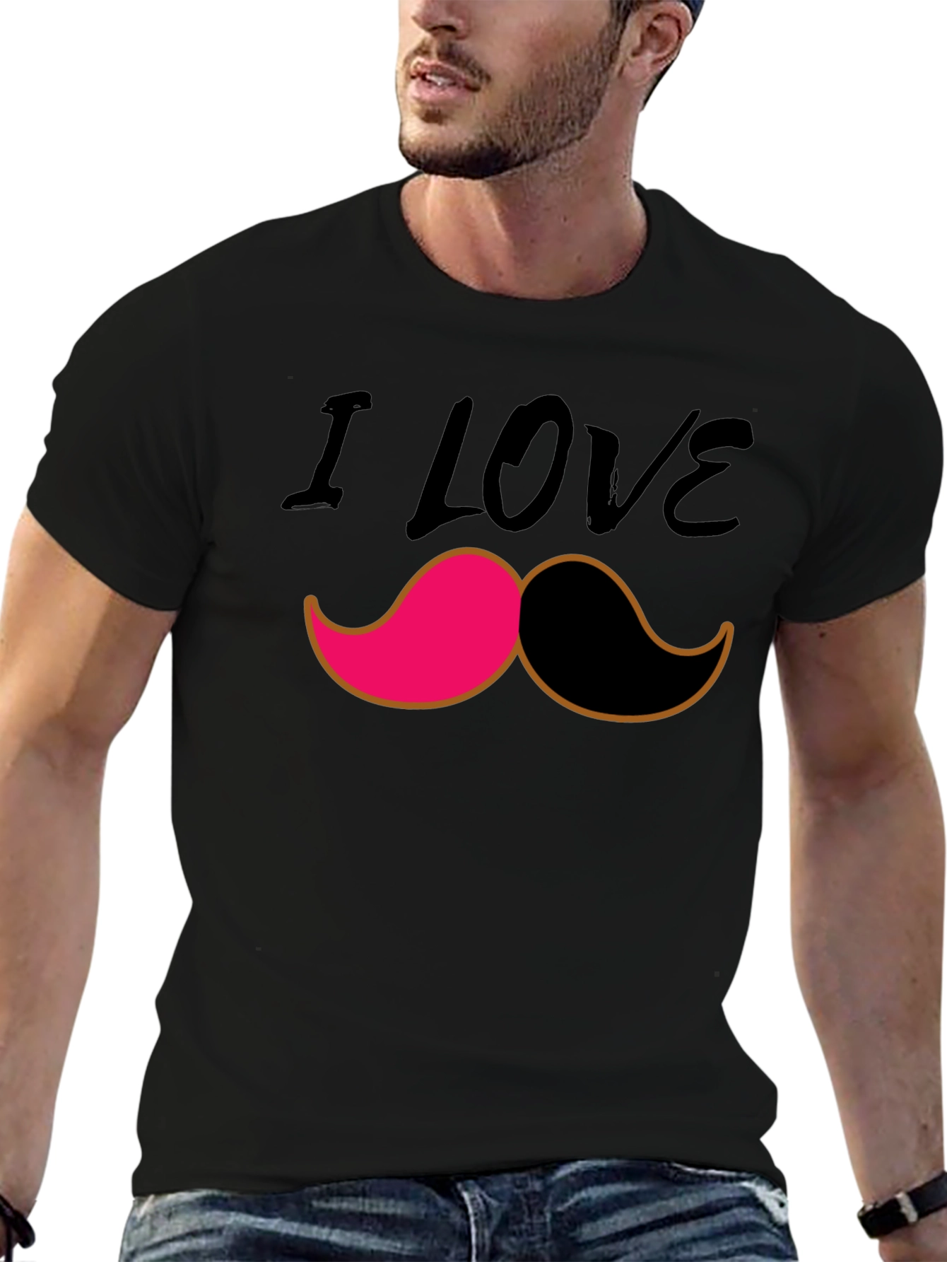 Black I Love Mustache Graphic Tee - Black view 6