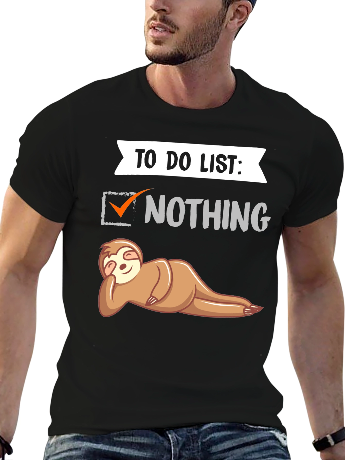 Black Lazy Sloth To-Do List T-Shirt - Funny Graphic Tee view 6