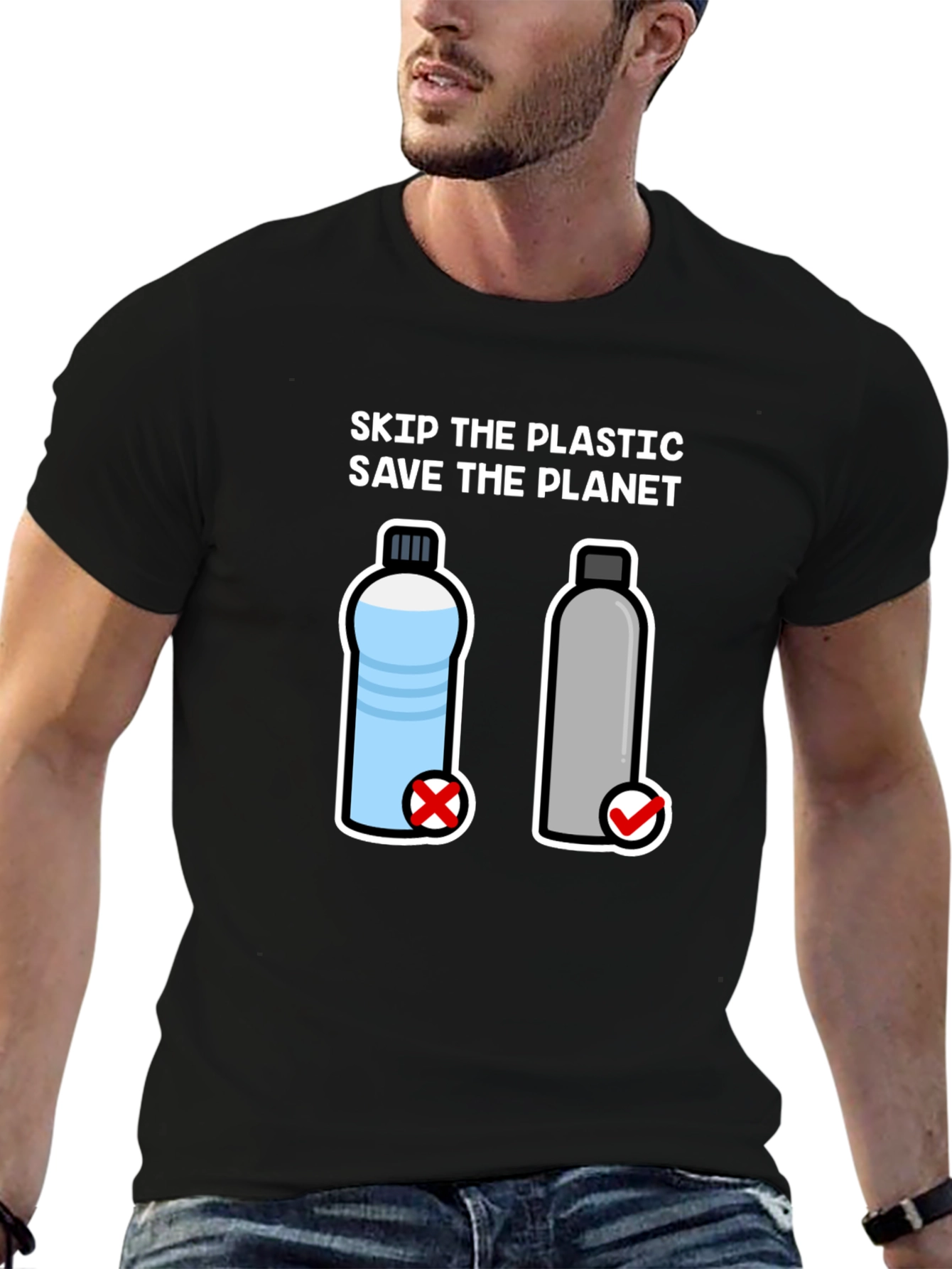Black Skip the Plastic, Save the Planet T-Shirt view 6