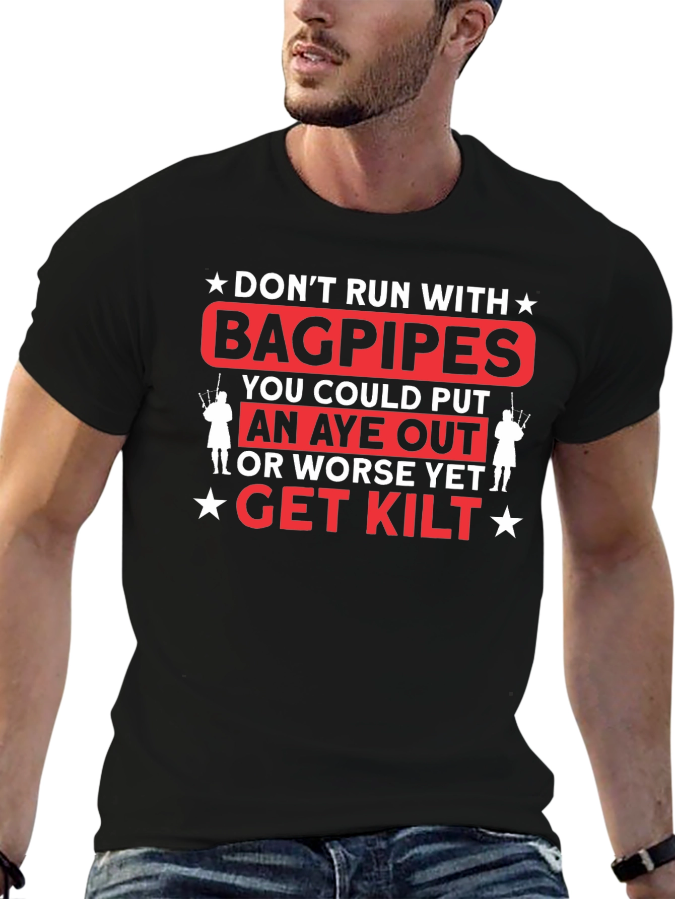 Black Don't Run with Bagpipes Graphic T-Shirt view 6