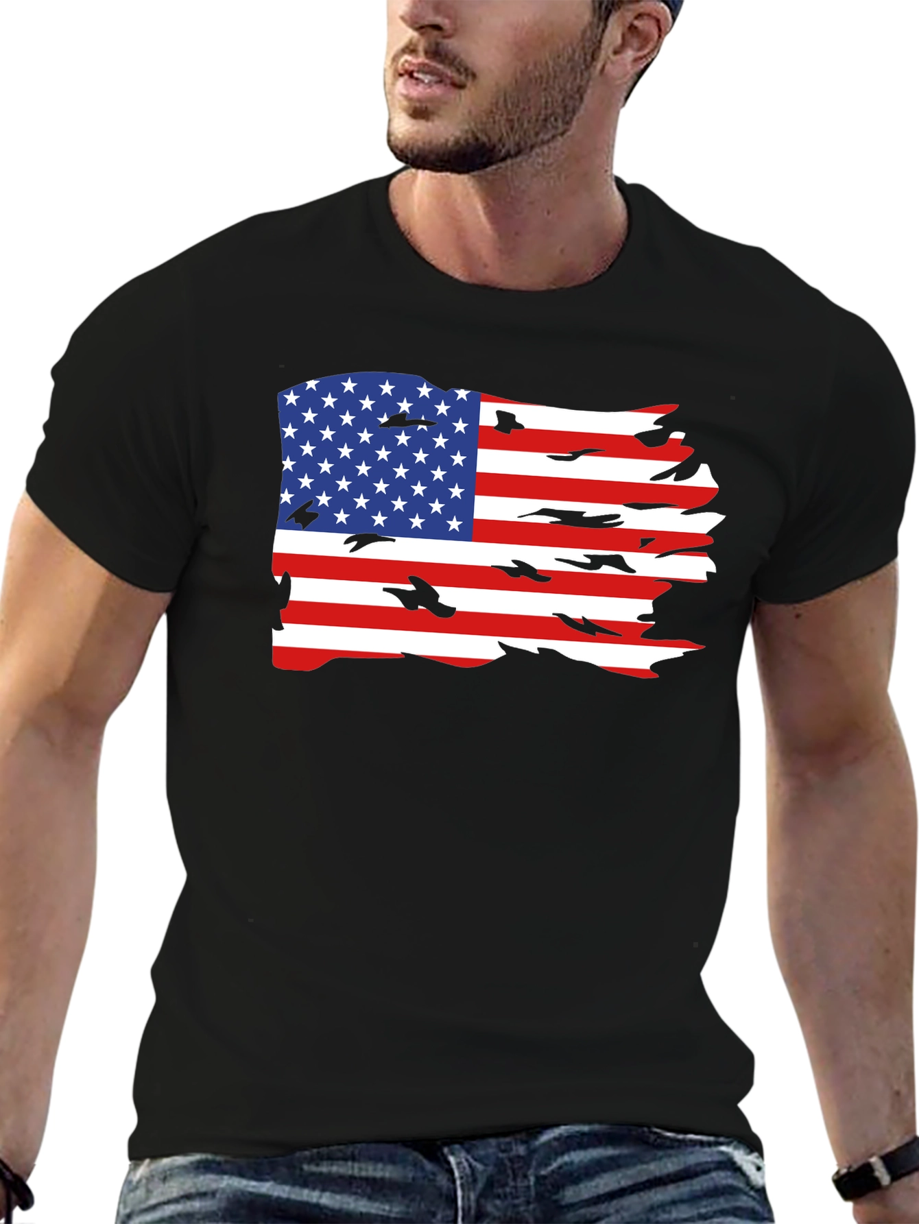 Black American Flag Graphic Tee view 6
