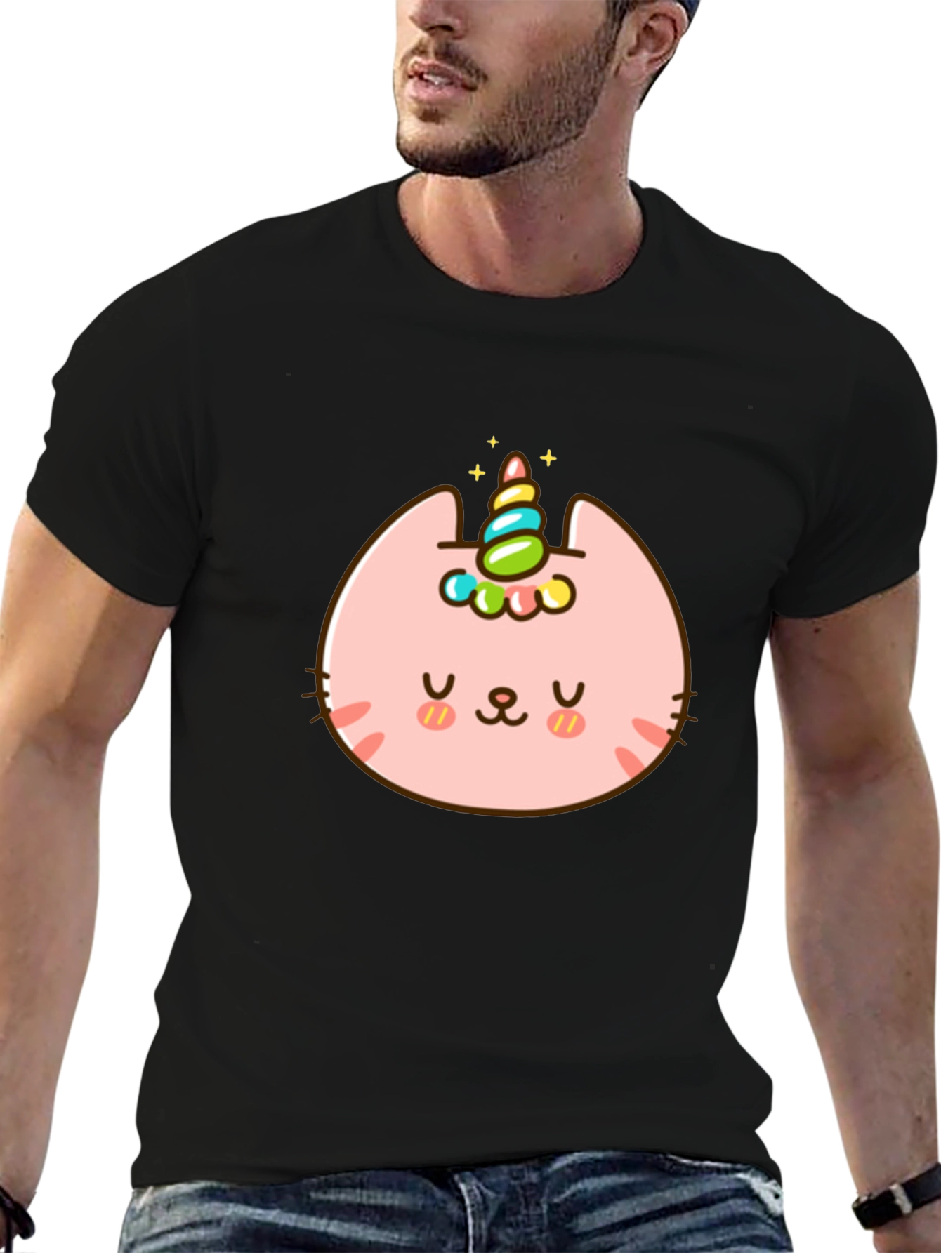 Black Unicat Black T-Shirt - Kawaii Unicorn Cat Tee view 6