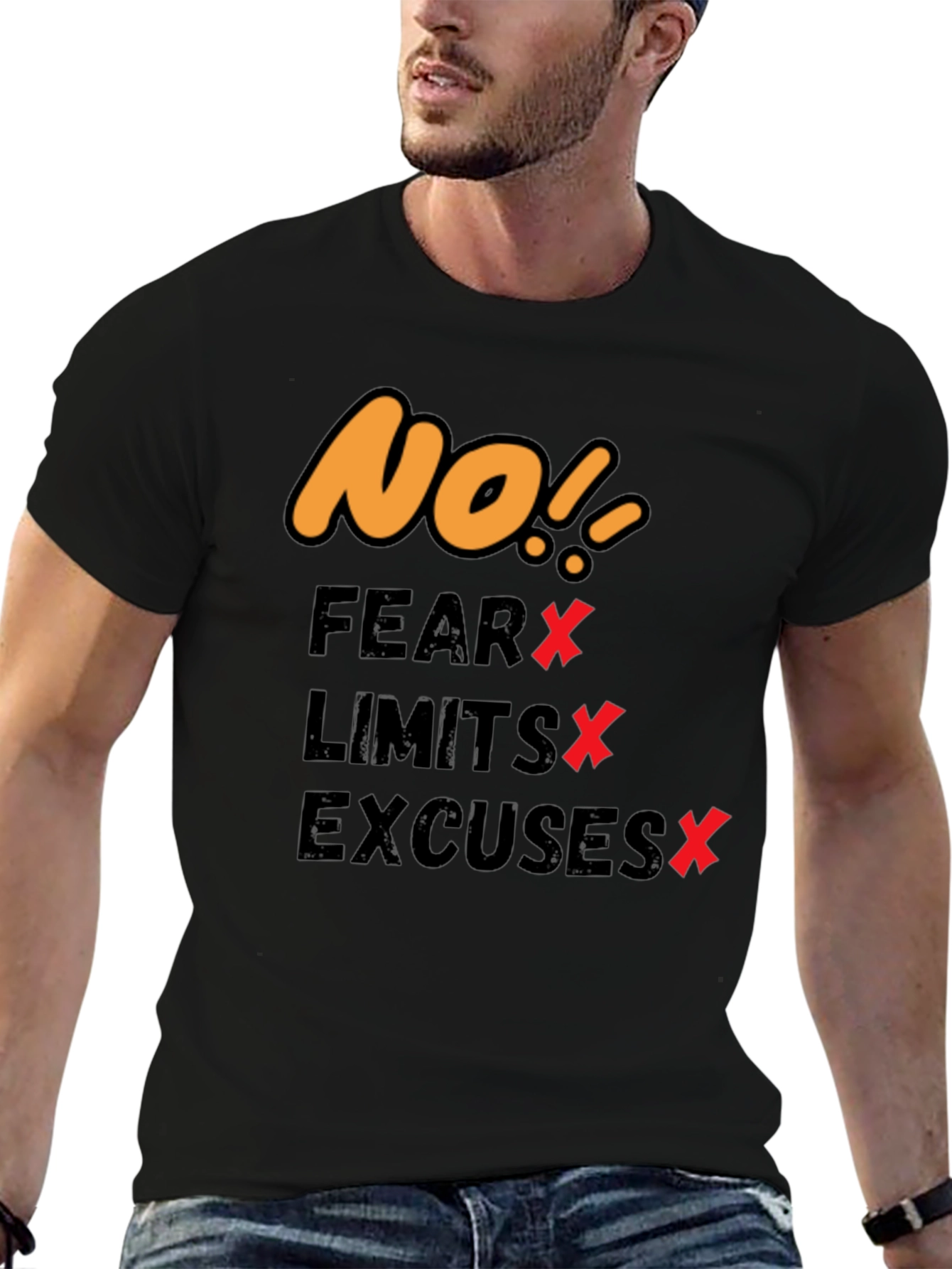 Black Motivational T-Shirt - No Fear, Limits, Excuses! view 6