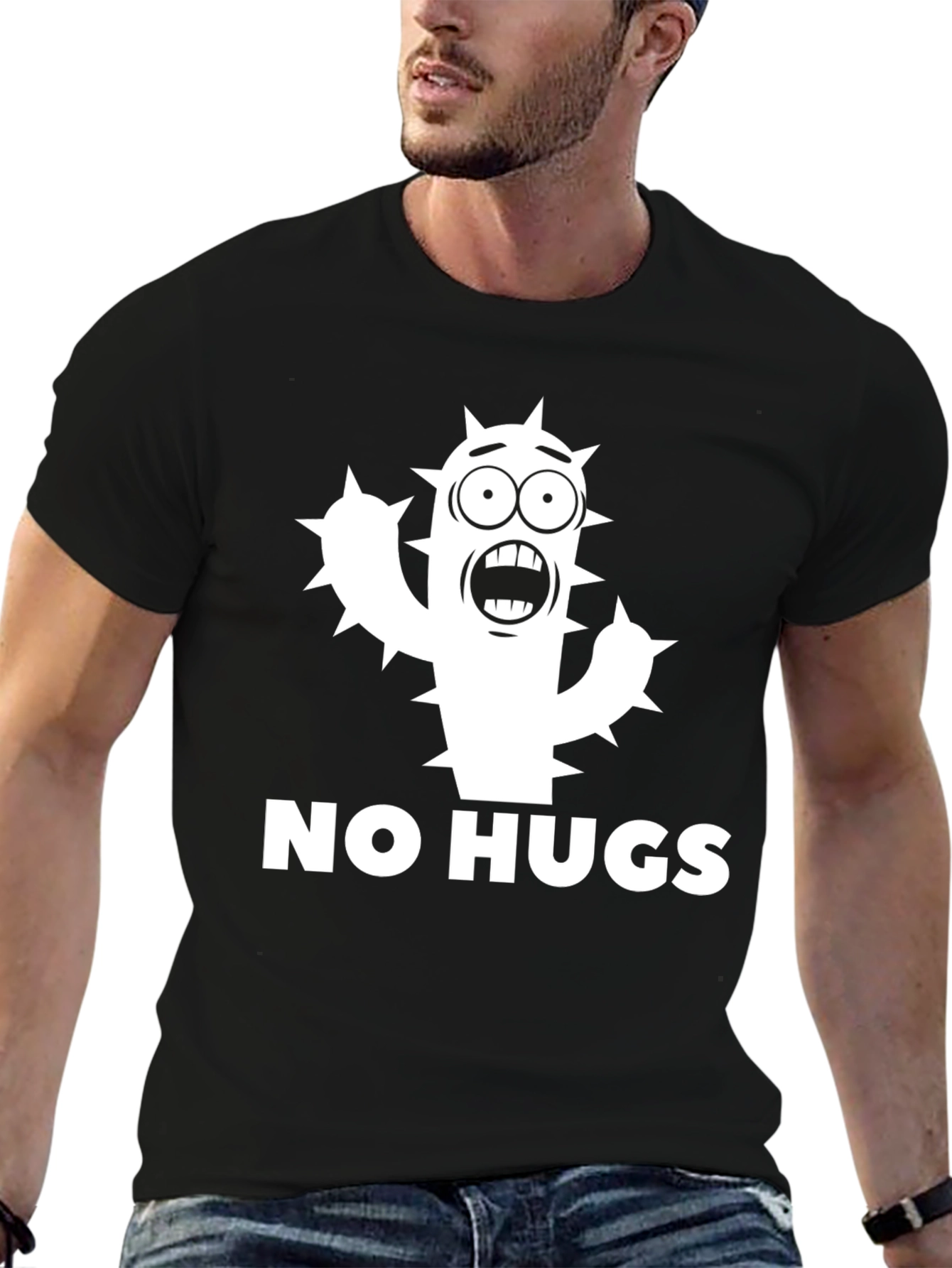 Black No Hugs Cactus Graphic Tee - Funny Unisex Shirt view 6