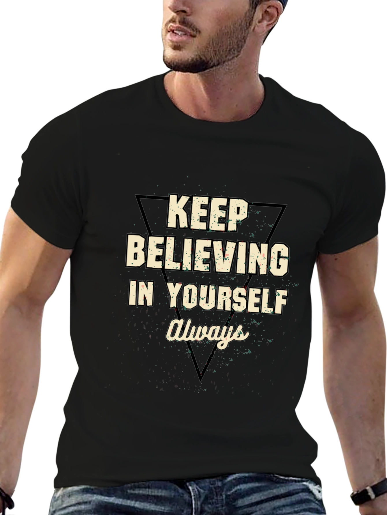 Black Motivational Black T-Shirt - Believe in Yourself view 6