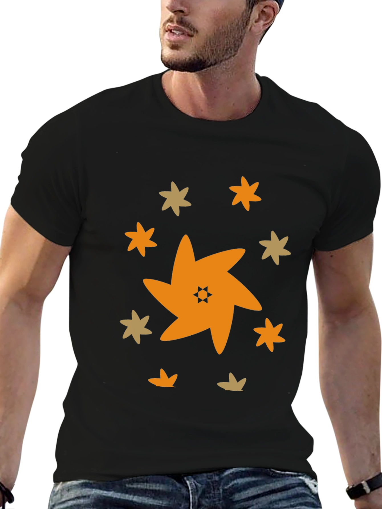 Black Star Pattern Black T-Shirt view 6
