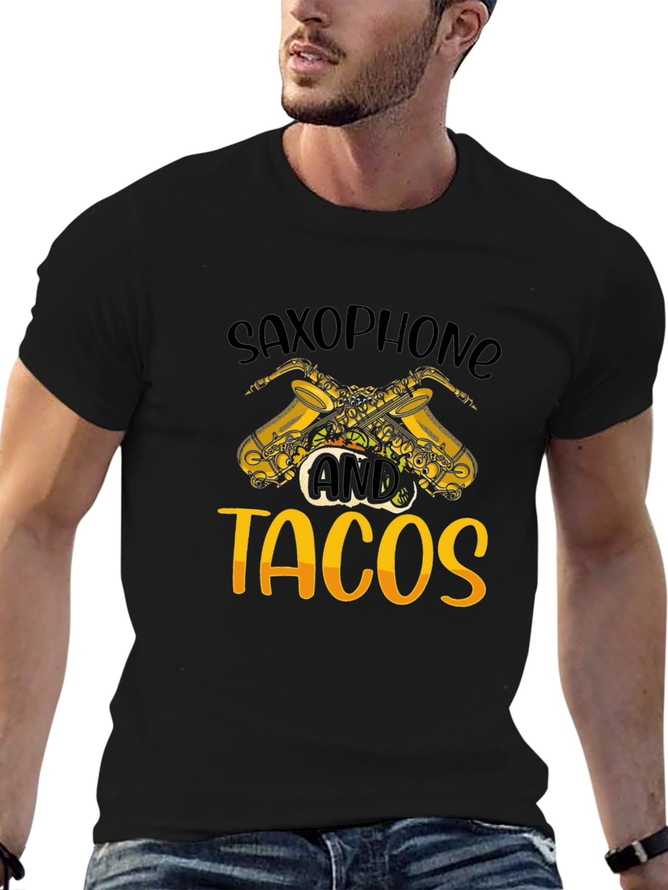 Black Saxophone and Tacos Graphic T-Shirt view 6