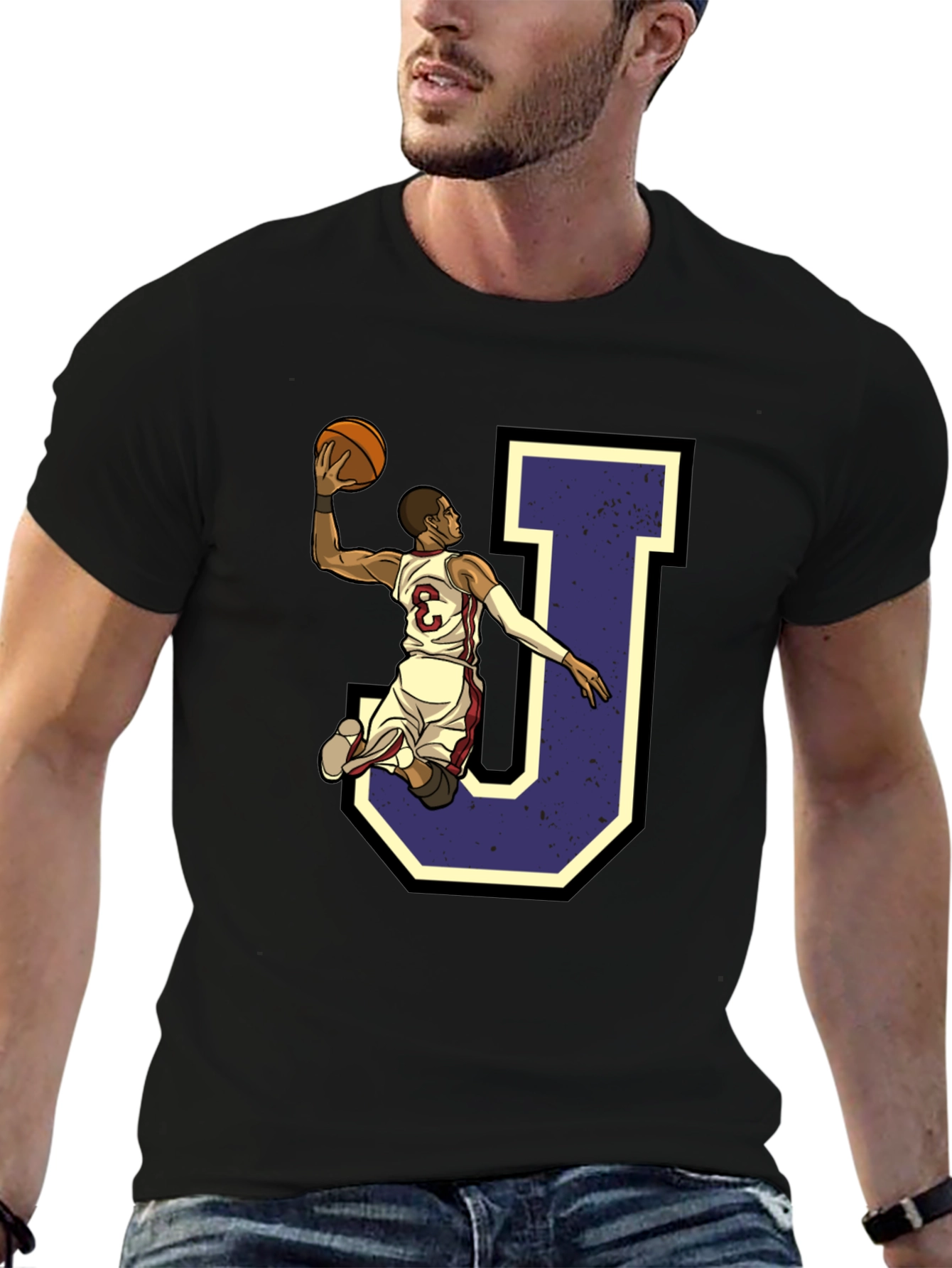 Black Basketball Player 'J' Graphic Tee view 6