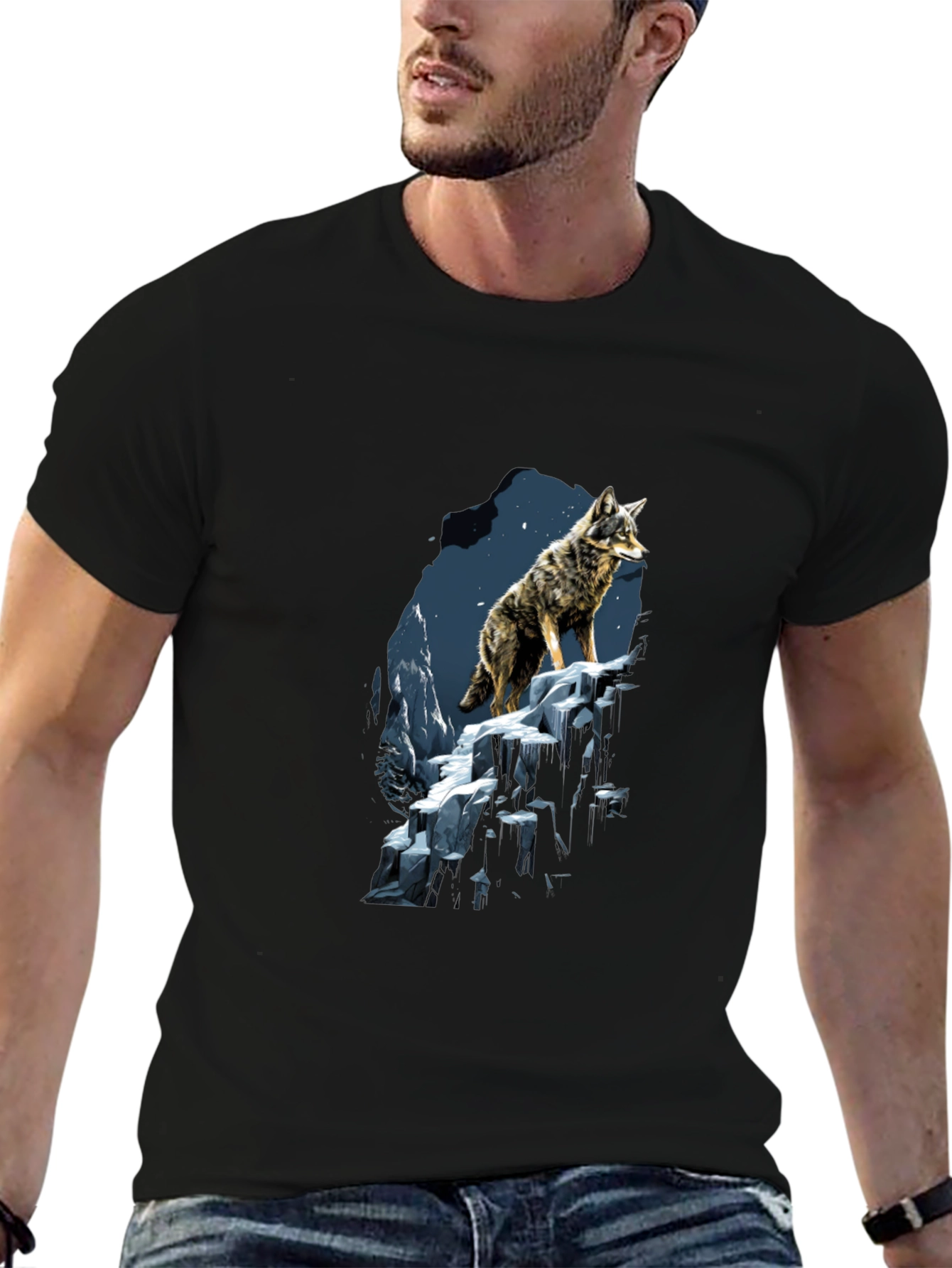 Black Wolf Graphic Tee - Black Cotton Blend view 6