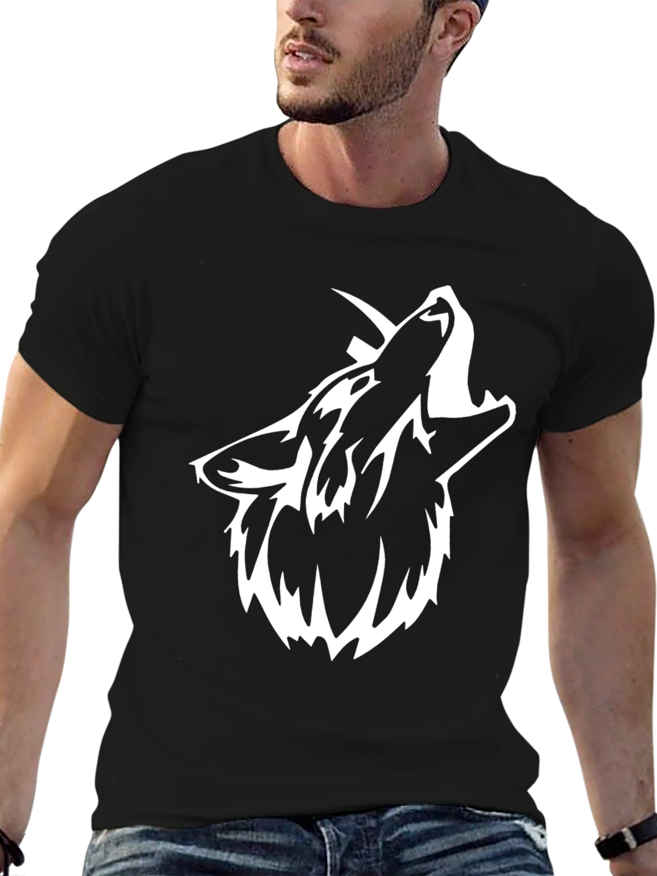 Black Men's Black Wolf Graphic Tee view 6