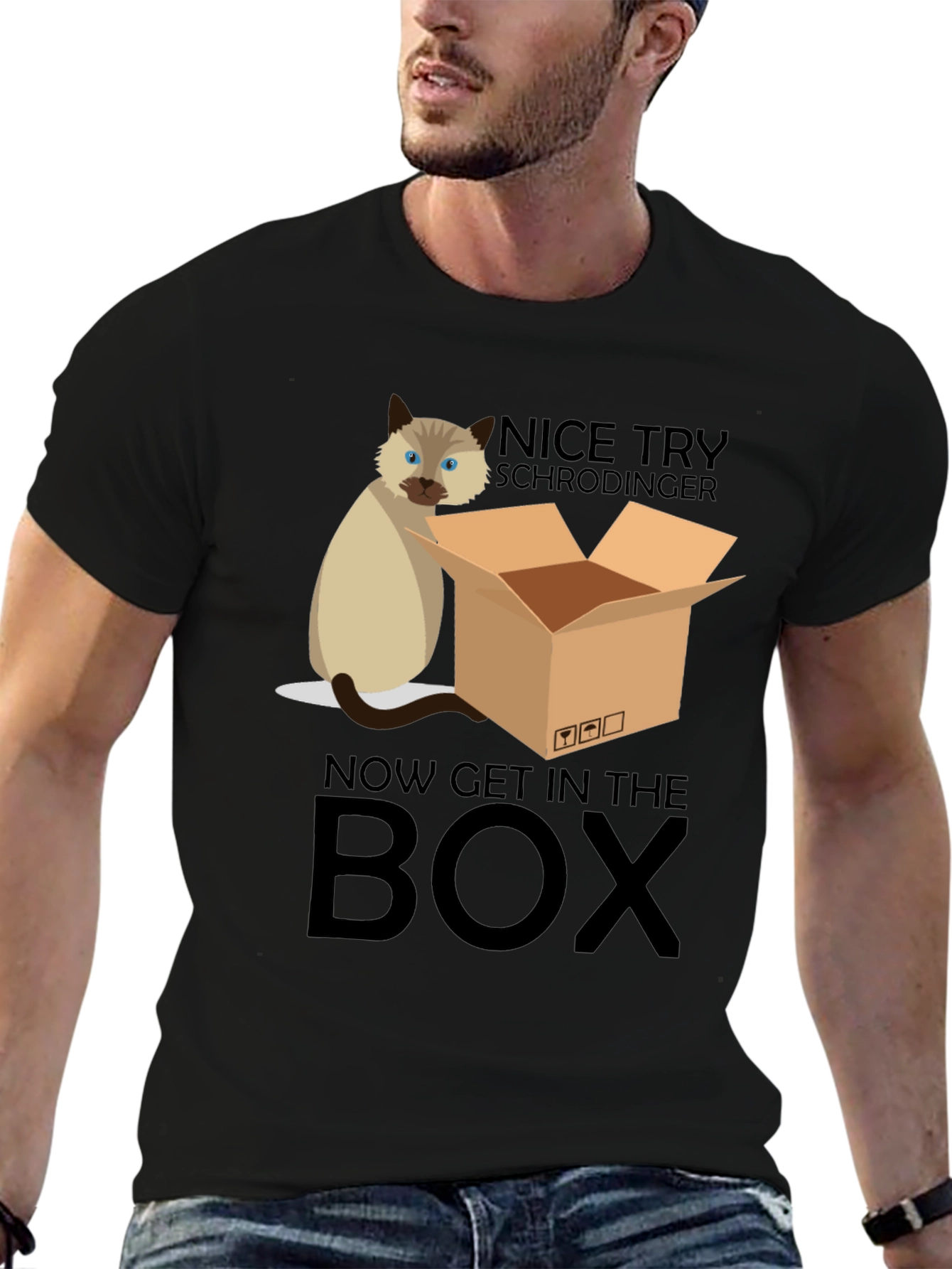 Black Schrödinger Cat T-Shirt: Now Get In The Box view 6
