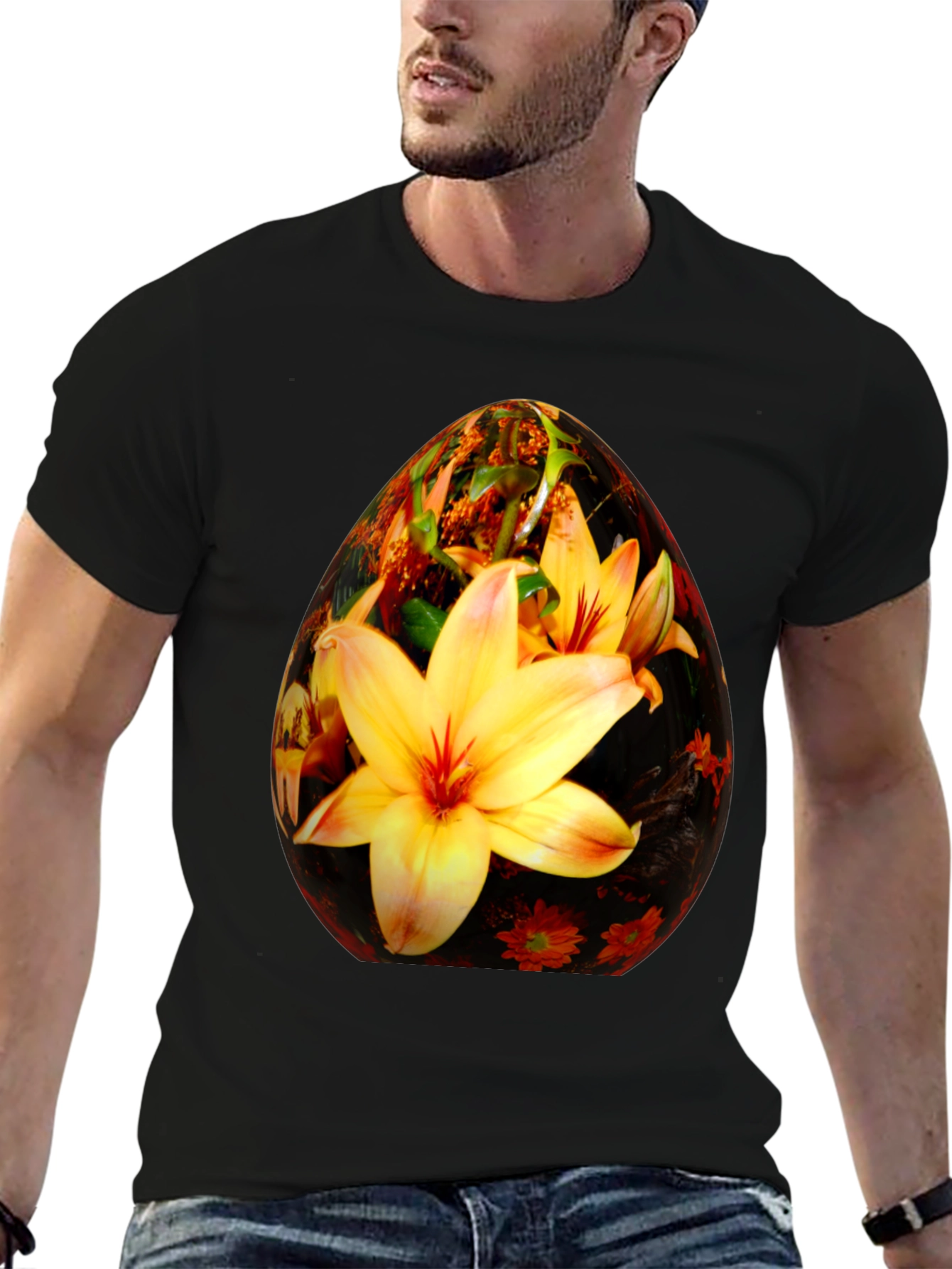 Black Floral Easter Egg Graphic Tee view 6
