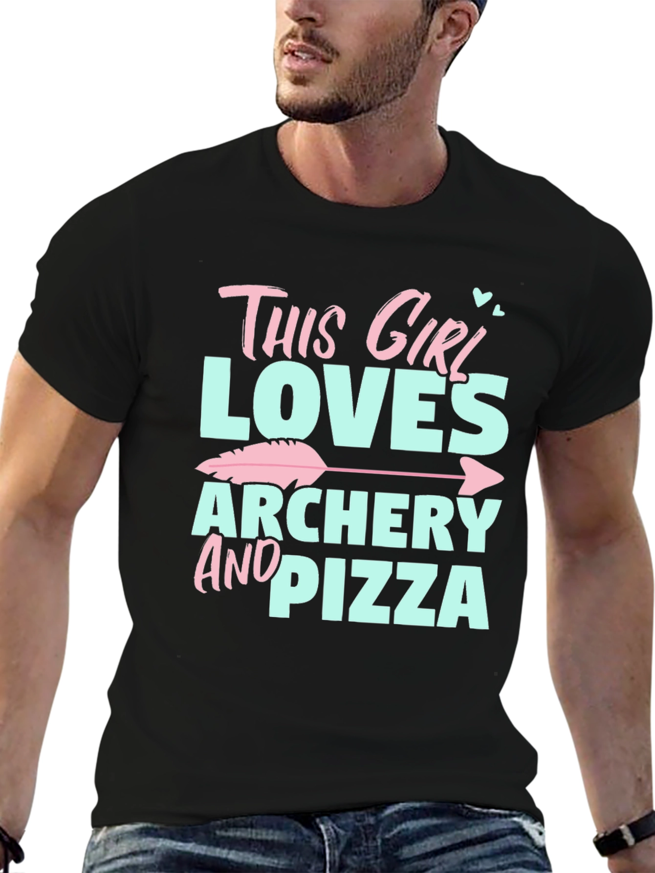 Black Archery & Pizza Lover Graphic T-Shirt view 6
