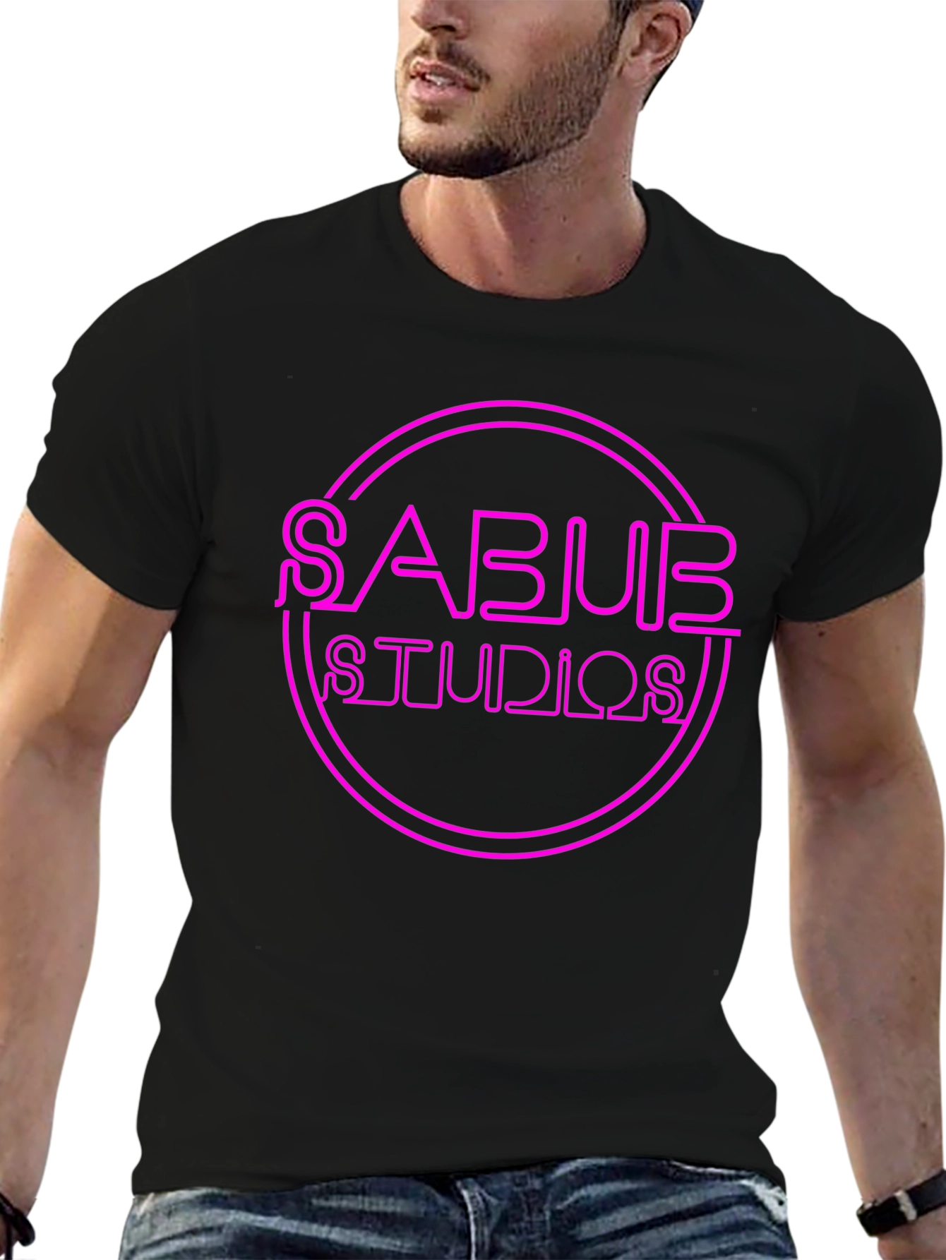 Black SABUB Studios Graphic Tee - Bold Neon Design view 6