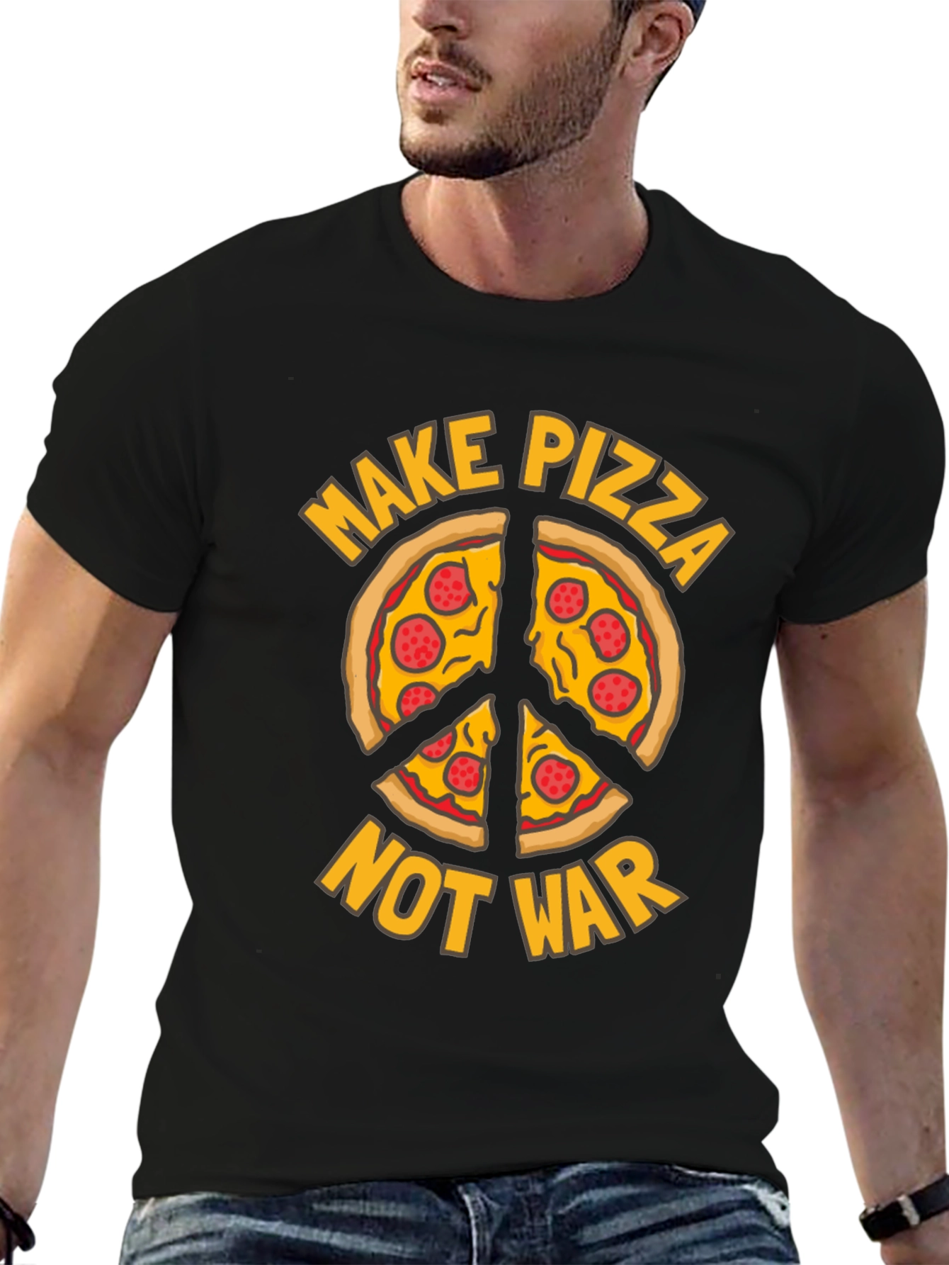 Black Make Pizza Not War T-Shirt Peace Sign Foodie Tee view 6
