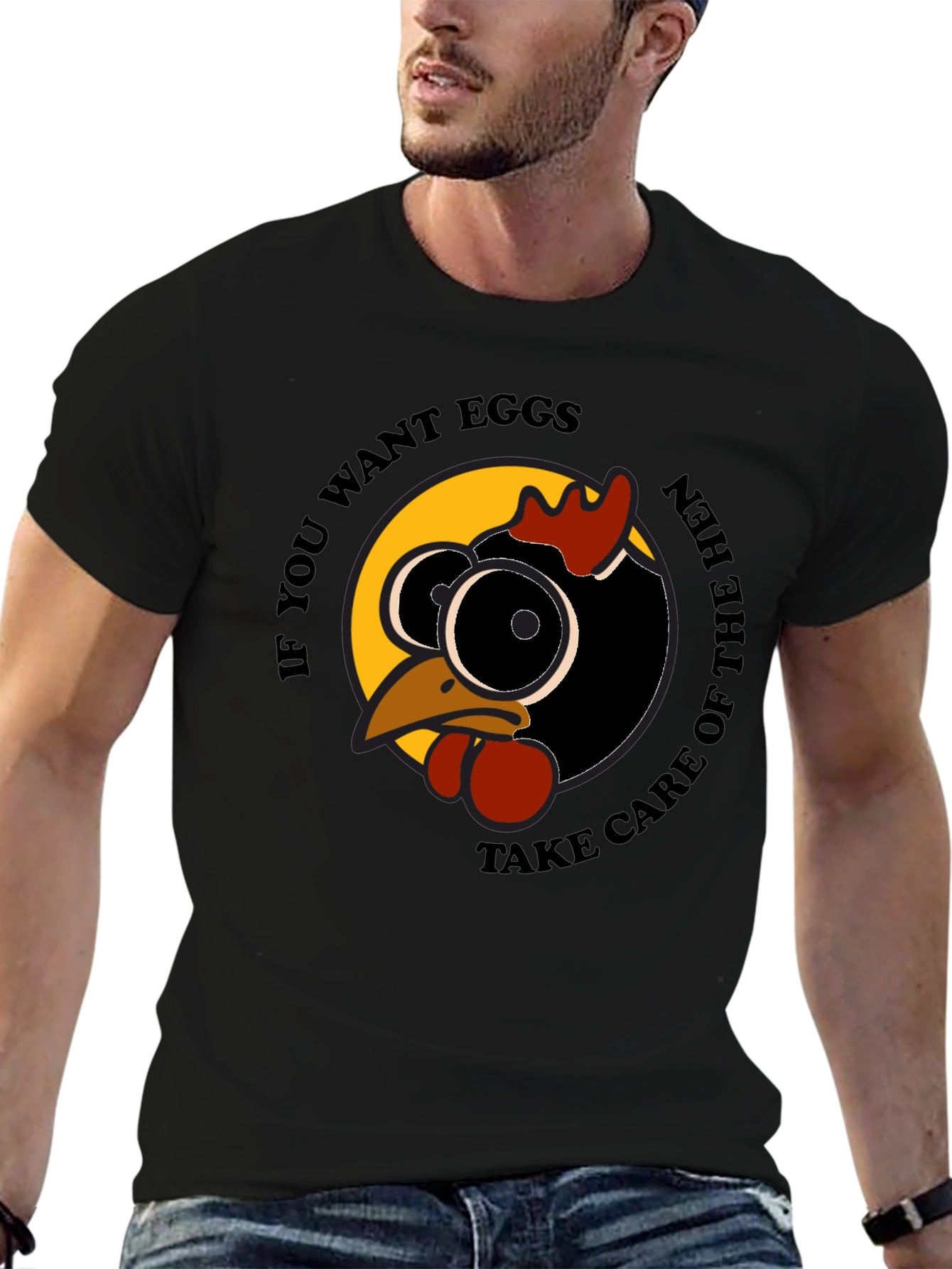 Black Funny Hen T-Shirt - If You Want Eggs Humor Tee view 6