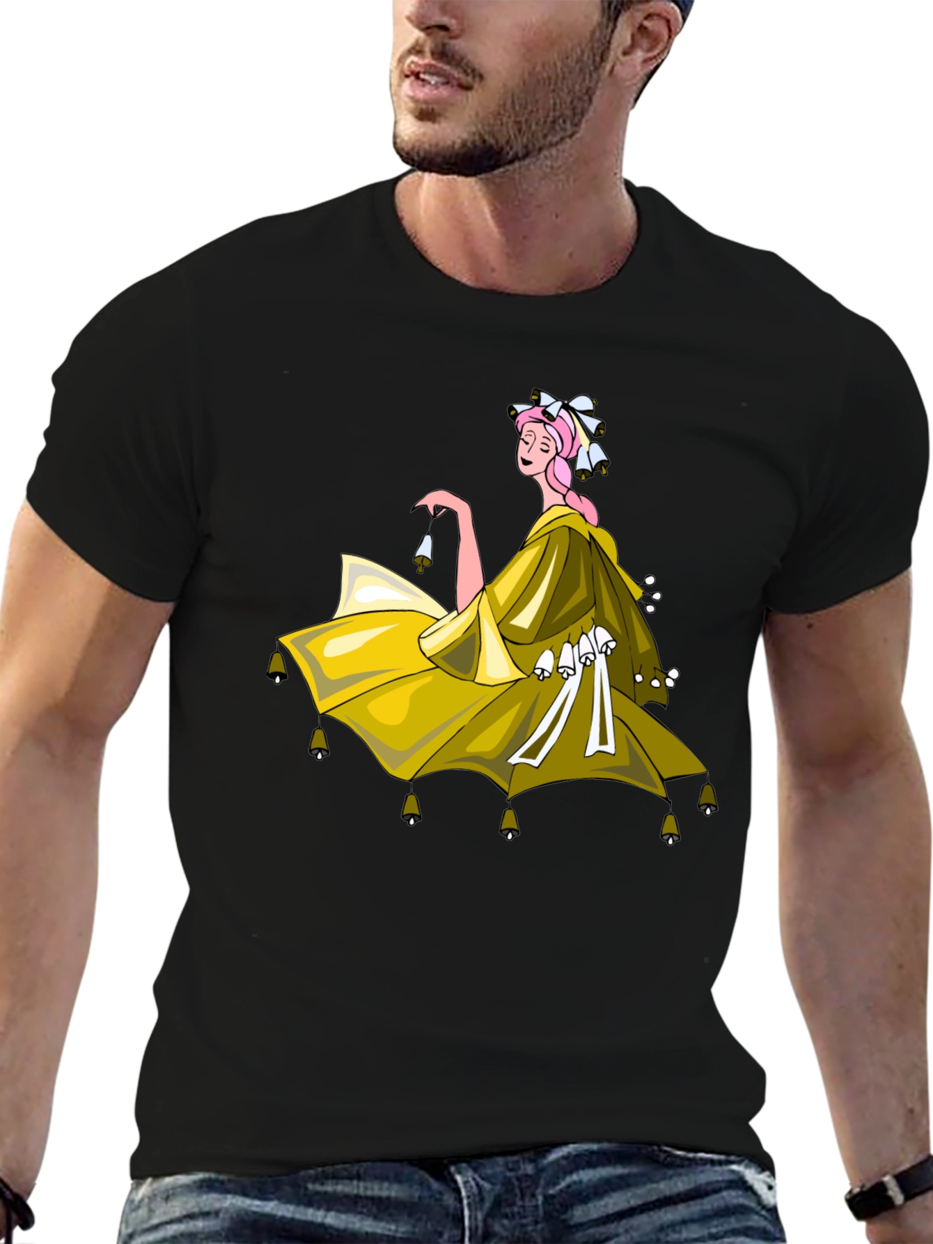 Black Whimsical Bell Dancer Graphic Tee - Black view 6