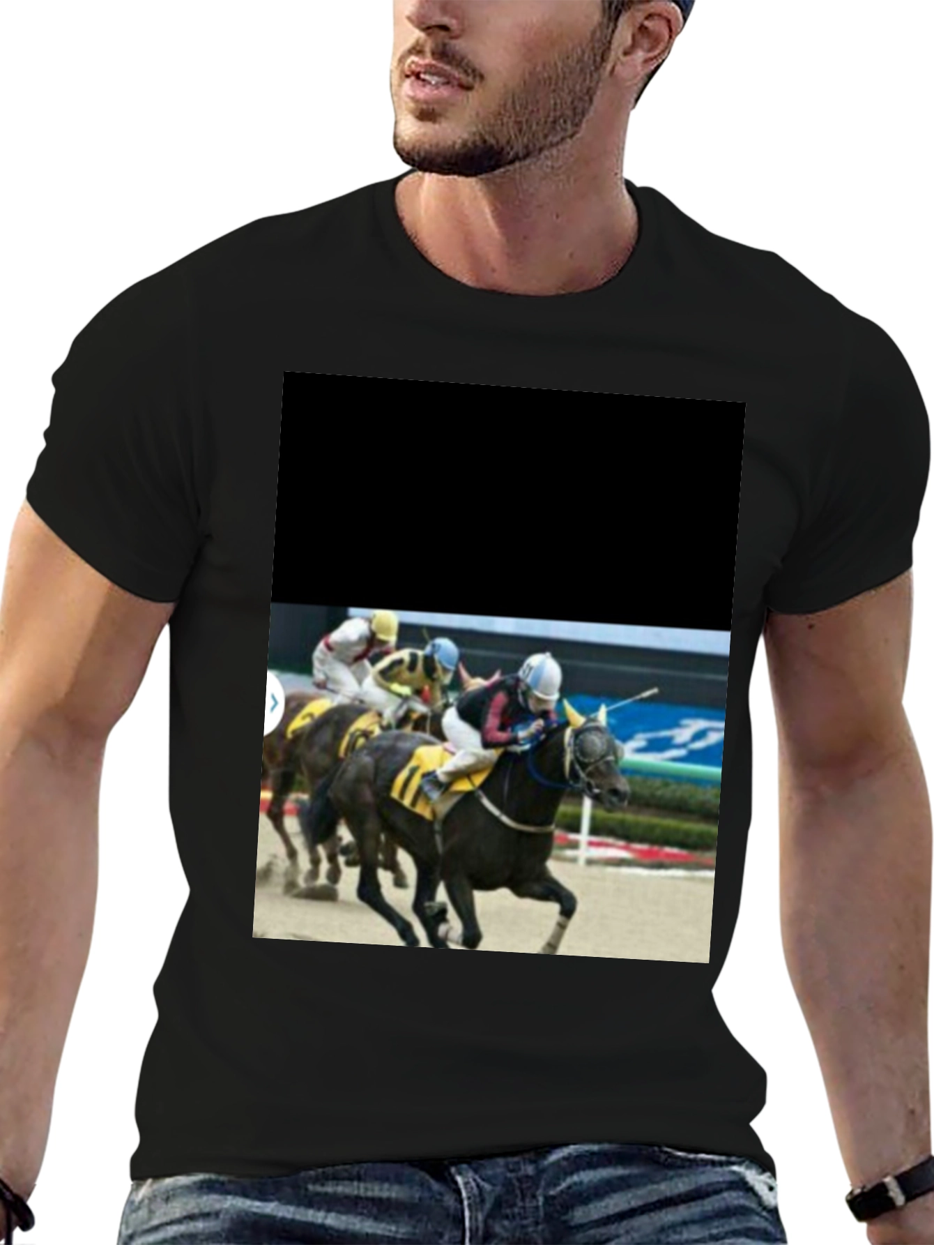 Black Horse Racing T-Shirt - Black Graphic Tee view 6