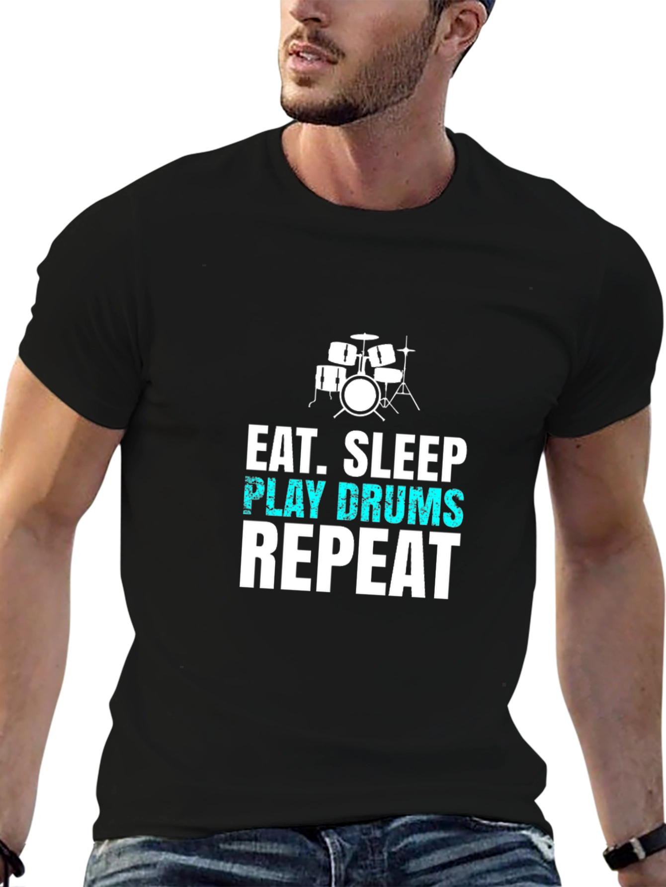 Eat Sleep Play Drums Repeat Black T-Shirt - 6