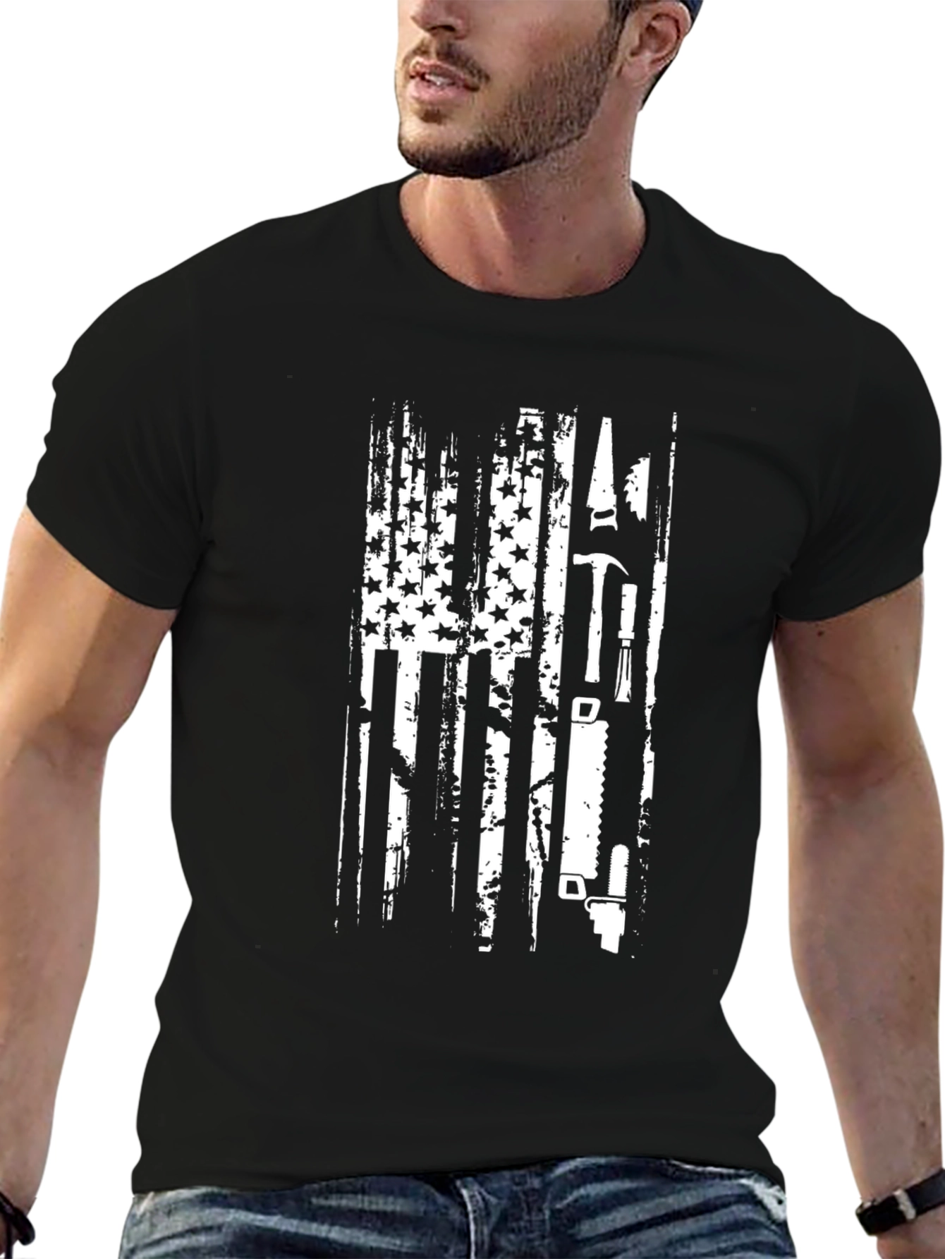 Black American Carpenter Flag T-Shirt view 6
