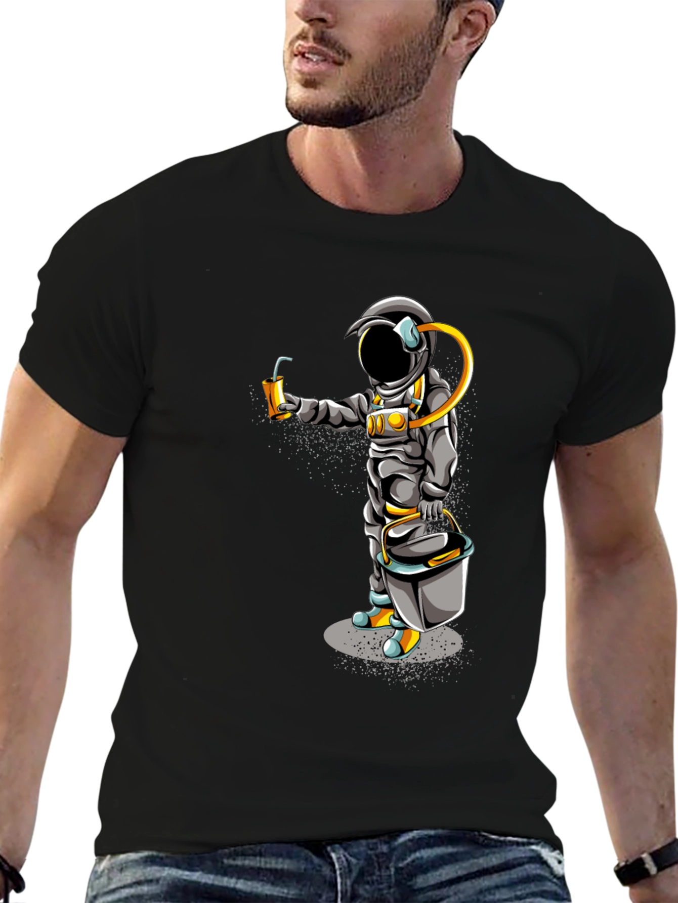 Black Astronaut Graphic T-Shirt - Black Crew Neck Tee view 6