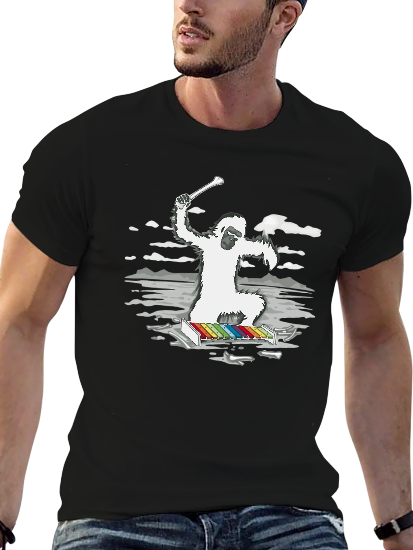 Black Yeti Xylophone Musician T-Shirt view 6